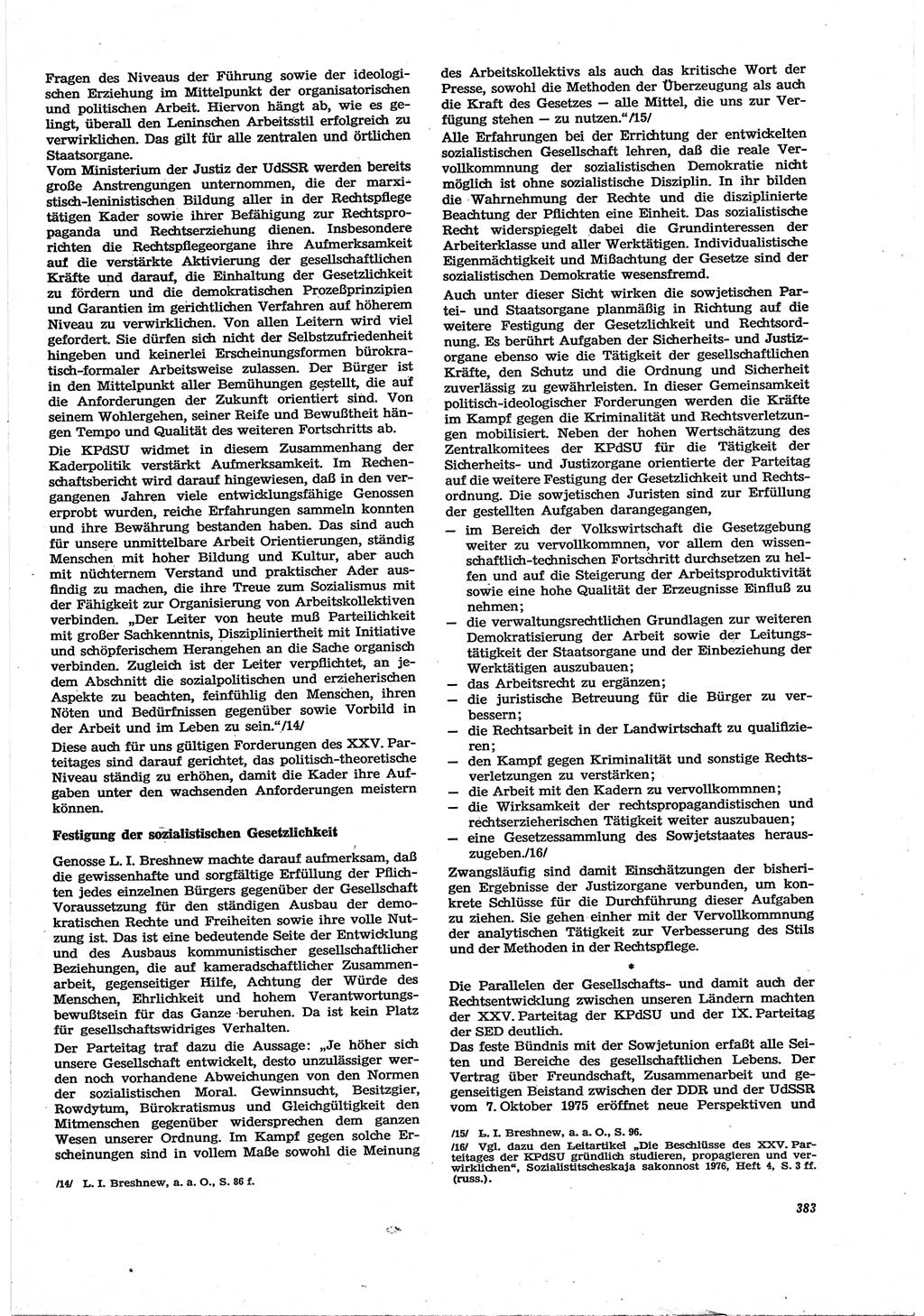 Neue Justiz (NJ), Zeitschrift für Recht und Rechtswissenschaft [Deutsche Demokratische Republik (DDR)], 30. Jahrgang 1976, Seite 383 (NJ DDR 1976, S. 383)