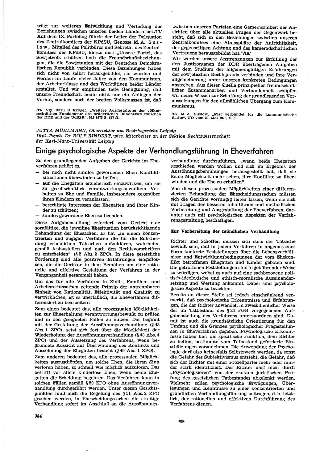 Neue Justiz (NJ), Zeitschrift für Recht und Rechtswissenschaft [Deutsche Demokratische Republik (DDR)], 30. Jahrgang 1976, Seite 384 (NJ DDR 1976, S. 384)