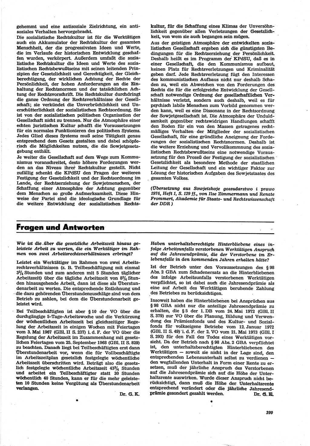 Neue Justiz (NJ), Zeitschrift für Recht und Rechtswissenschaft [Deutsche Demokratische Republik (DDR)], 30. Jahrgang 1976, Seite 399 (NJ DDR 1976, S. 399)