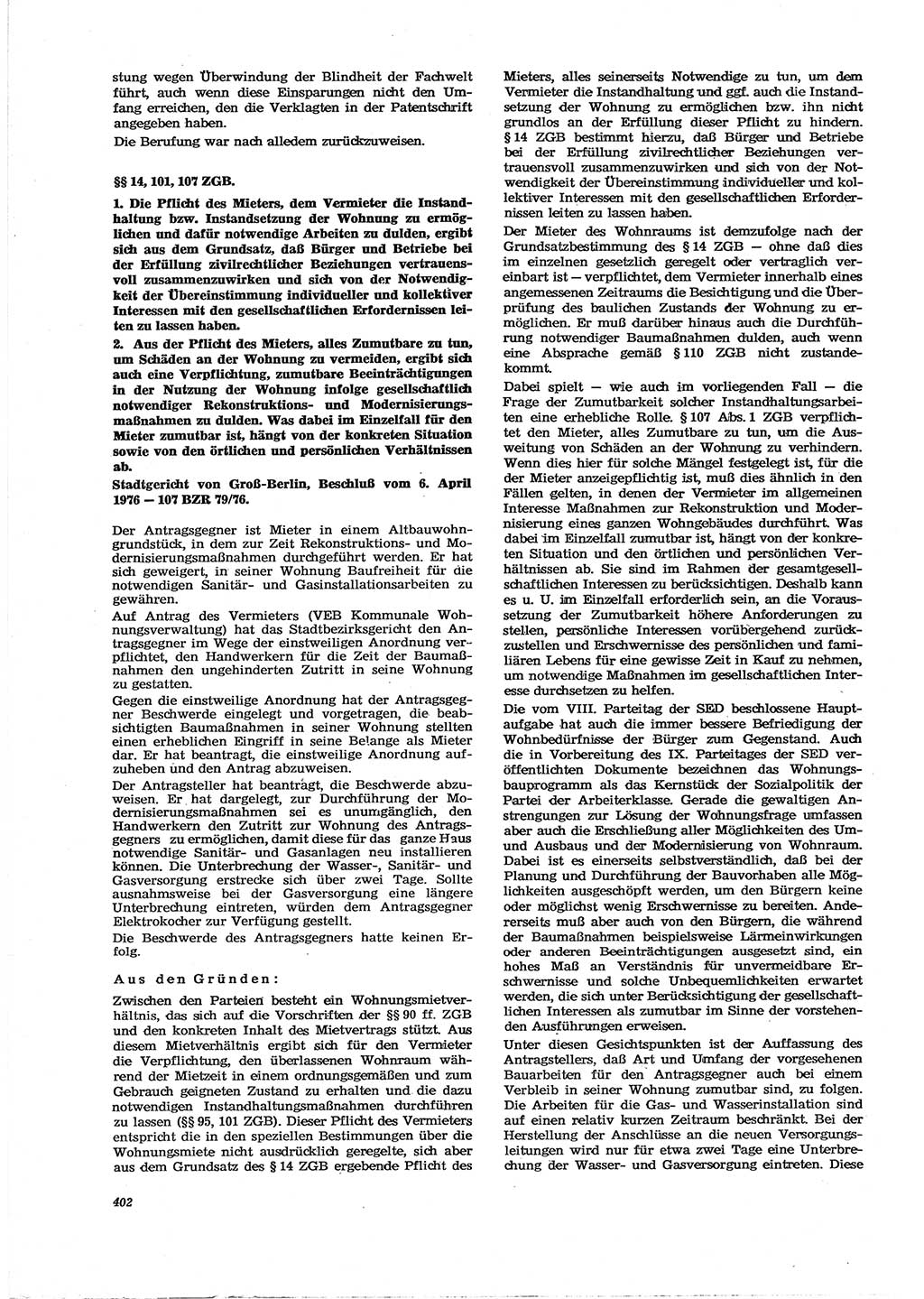 Neue Justiz (NJ), Zeitschrift für Recht und Rechtswissenschaft [Deutsche Demokratische Republik (DDR)], 30. Jahrgang 1976, Seite 402 (NJ DDR 1976, S. 402)