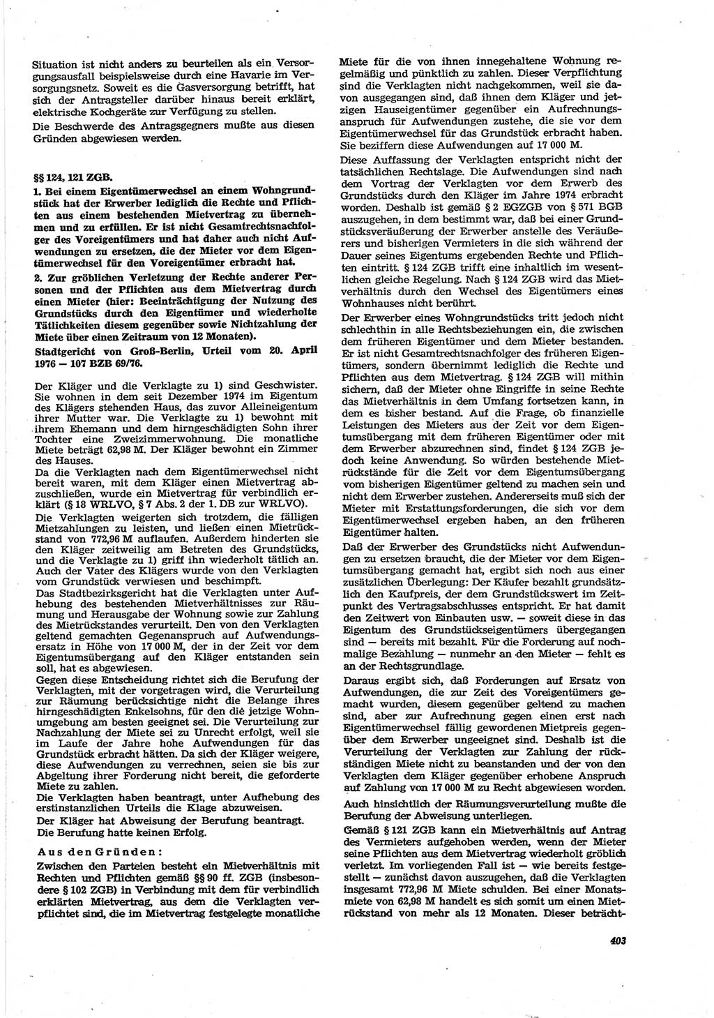 Neue Justiz (NJ), Zeitschrift für Recht und Rechtswissenschaft [Deutsche Demokratische Republik (DDR)], 30. Jahrgang 1976, Seite 403 (NJ DDR 1976, S. 403)