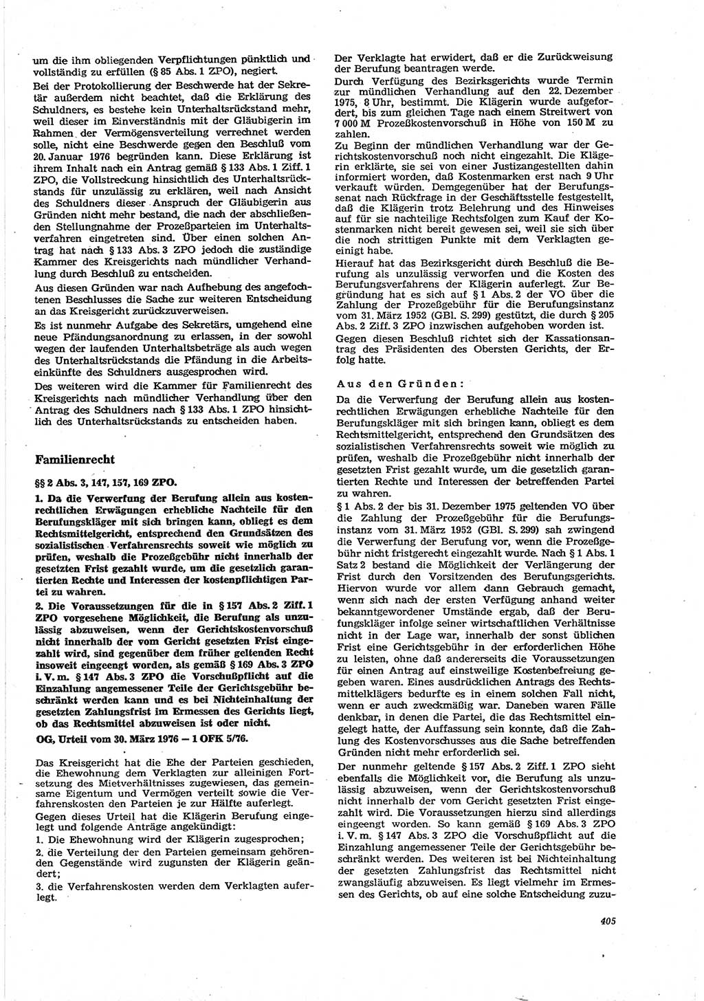 Neue Justiz (NJ), Zeitschrift für Recht und Rechtswissenschaft [Deutsche Demokratische Republik (DDR)], 30. Jahrgang 1976, Seite 405 (NJ DDR 1976, S. 405)
