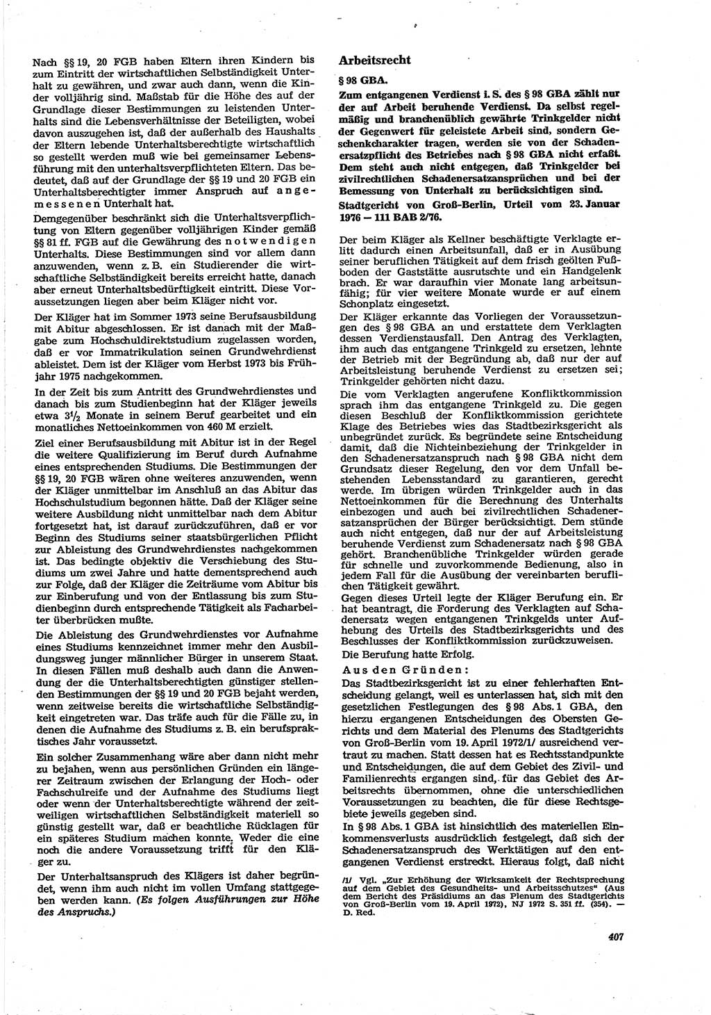 Neue Justiz (NJ), Zeitschrift für Recht und Rechtswissenschaft [Deutsche Demokratische Republik (DDR)], 30. Jahrgang 1976, Seite 407 (NJ DDR 1976, S. 407)