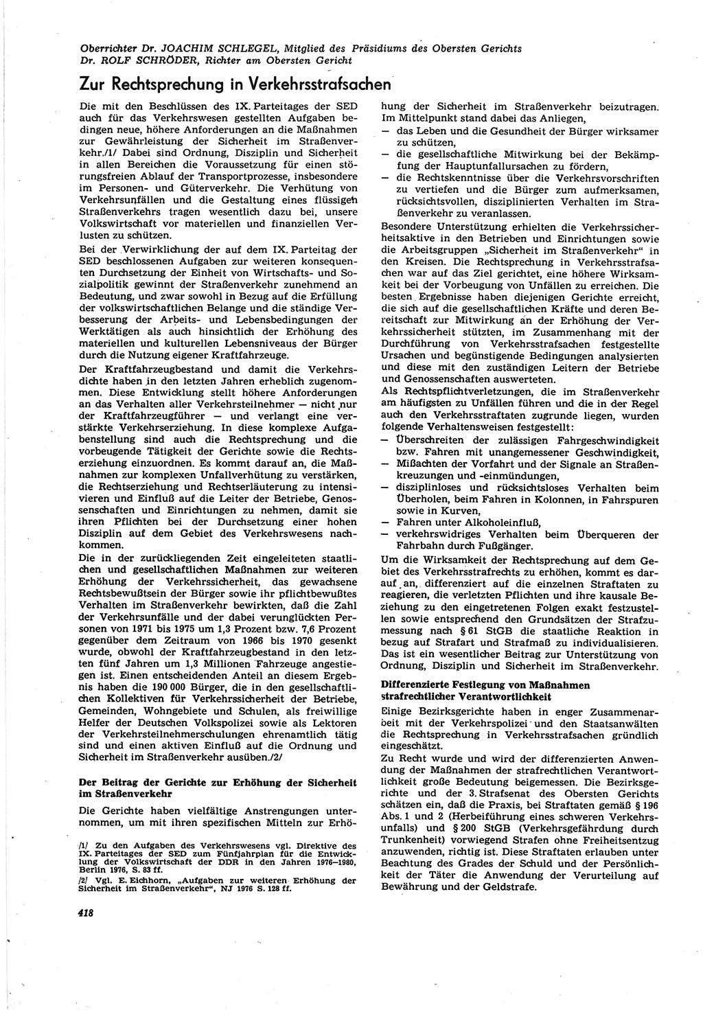 Neue Justiz (NJ), Zeitschrift für Recht und Rechtswissenschaft [Deutsche Demokratische Republik (DDR)], 30. Jahrgang 1976, Seite 418 (NJ DDR 1976, S. 418)