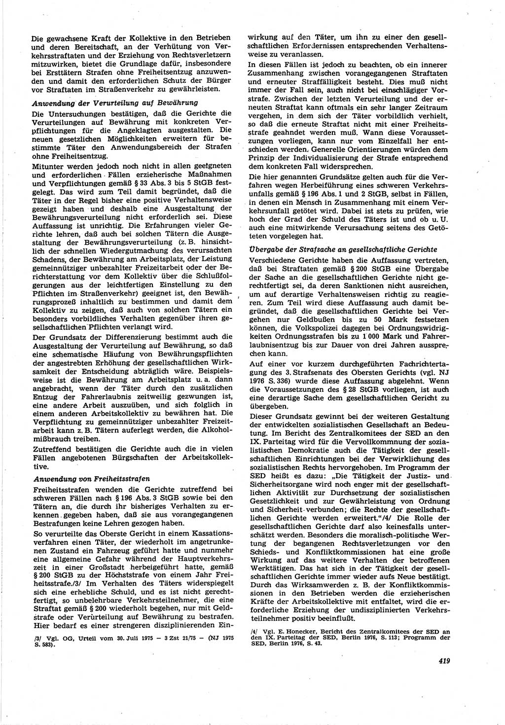 Neue Justiz (NJ), Zeitschrift für Recht und Rechtswissenschaft [Deutsche Demokratische Republik (DDR)], 30. Jahrgang 1976, Seite 419 (NJ DDR 1976, S. 419)