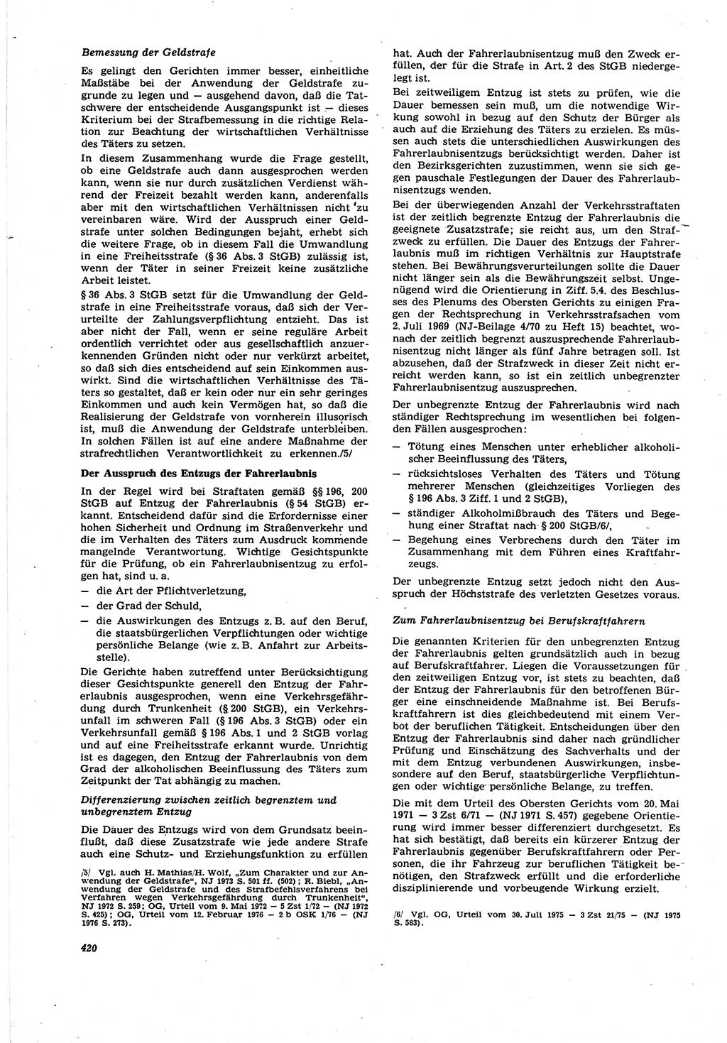 Neue Justiz (NJ), Zeitschrift für Recht und Rechtswissenschaft [Deutsche Demokratische Republik (DDR)], 30. Jahrgang 1976, Seite 420 (NJ DDR 1976, S. 420)
