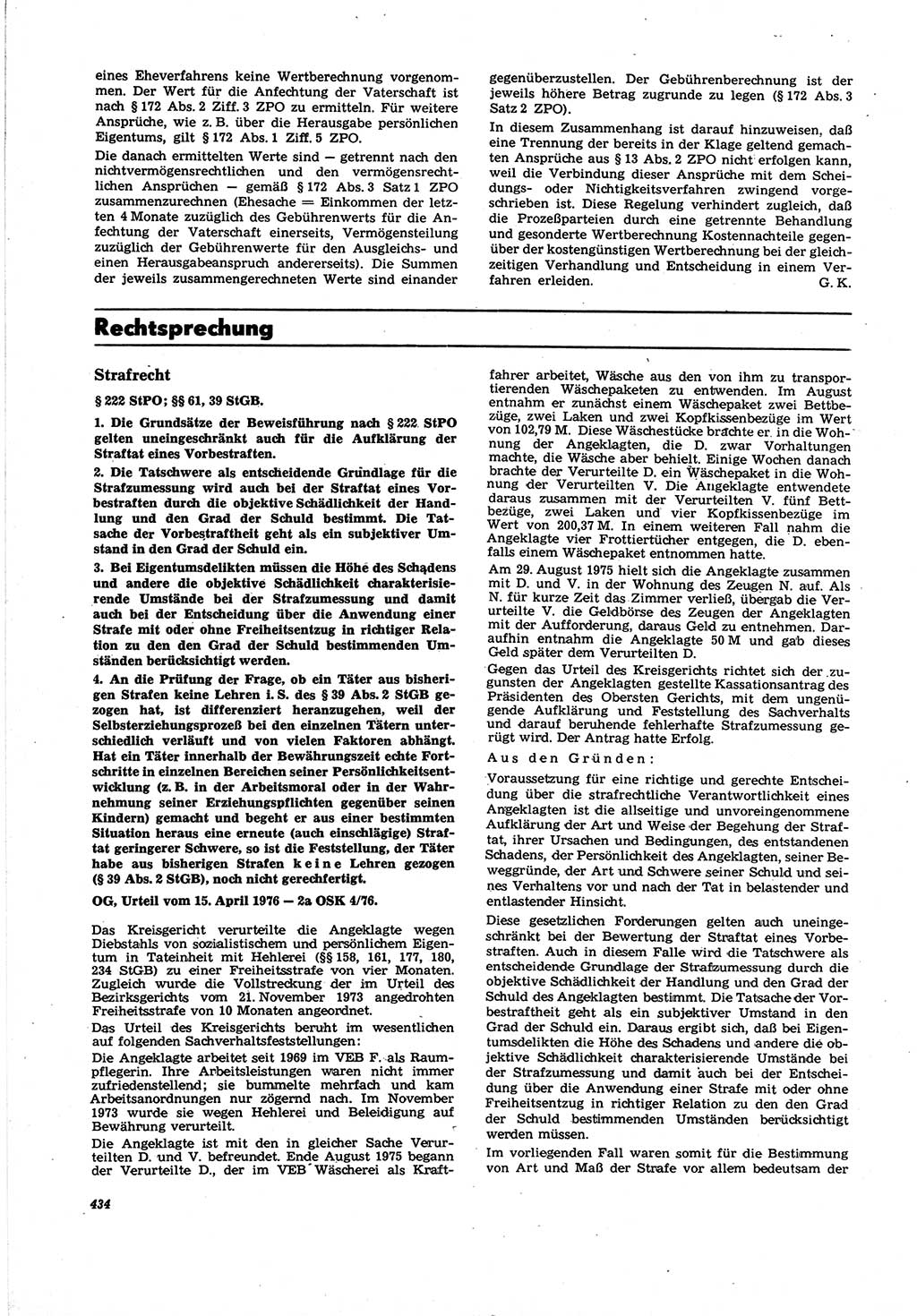 Neue Justiz (NJ), Zeitschrift für Recht und Rechtswissenschaft [Deutsche Demokratische Republik (DDR)], 30. Jahrgang 1976, Seite 434 (NJ DDR 1976, S. 434)