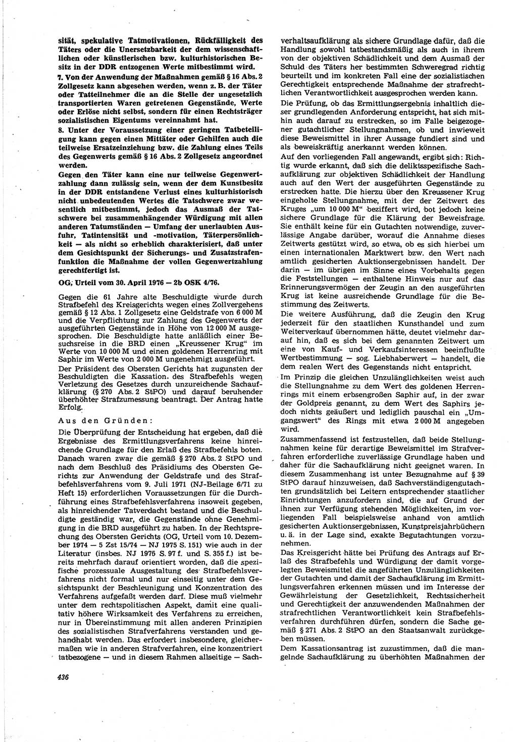 Neue Justiz (NJ), Zeitschrift für Recht und Rechtswissenschaft [Deutsche Demokratische Republik (DDR)], 30. Jahrgang 1976, Seite 436 (NJ DDR 1976, S. 436)