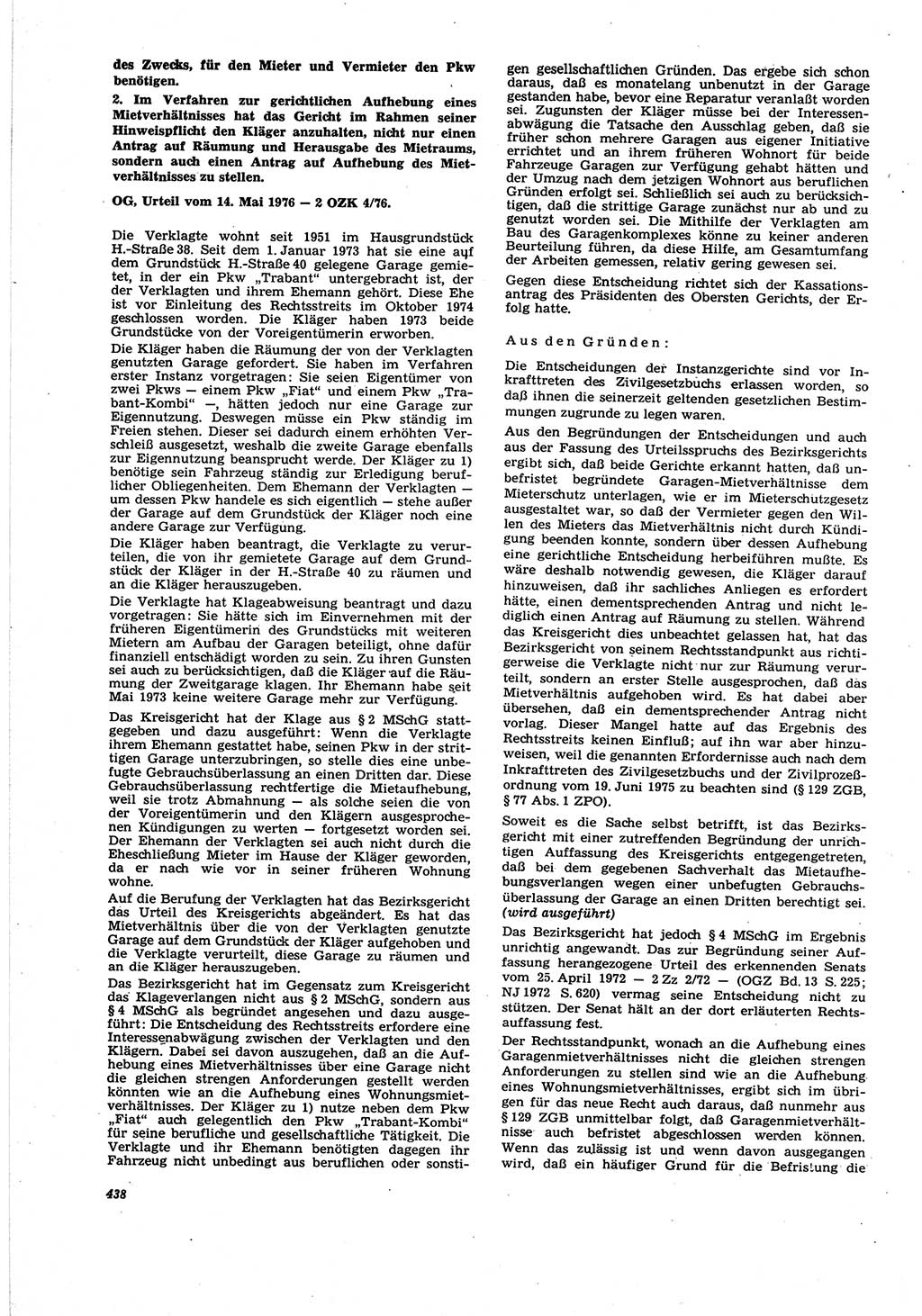 Neue Justiz (NJ), Zeitschrift für Recht und Rechtswissenschaft [Deutsche Demokratische Republik (DDR)], 30. Jahrgang 1976, Seite 438 (NJ DDR 1976, S. 438)