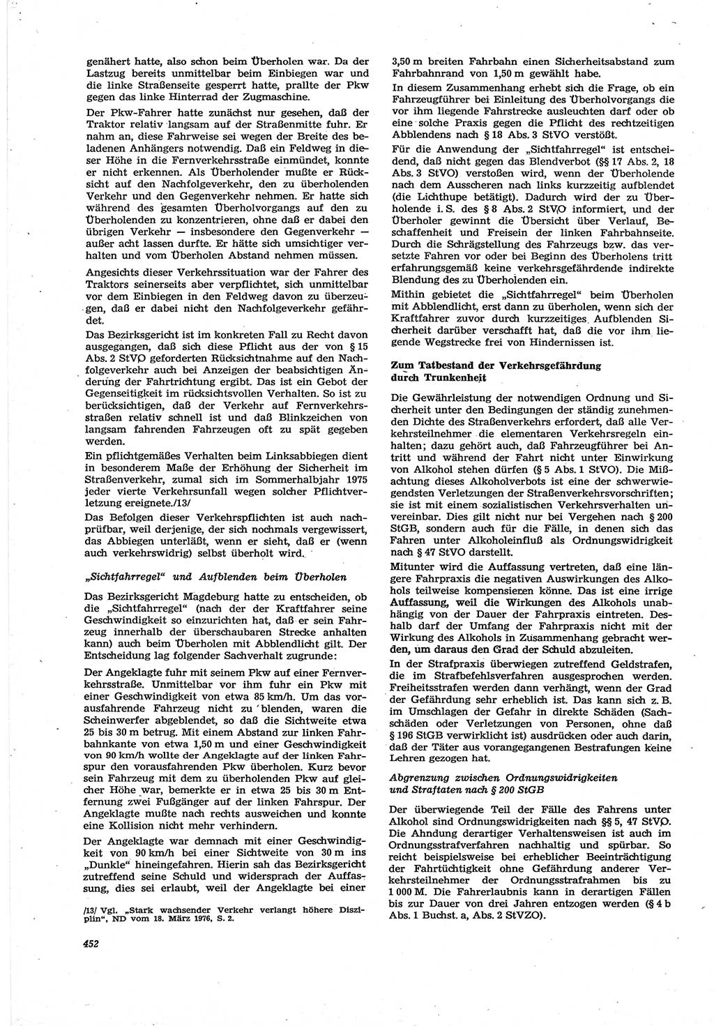 Neue Justiz (NJ), Zeitschrift für Recht und Rechtswissenschaft [Deutsche Demokratische Republik (DDR)], 30. Jahrgang 1976, Seite 452 (NJ DDR 1976, S. 452)