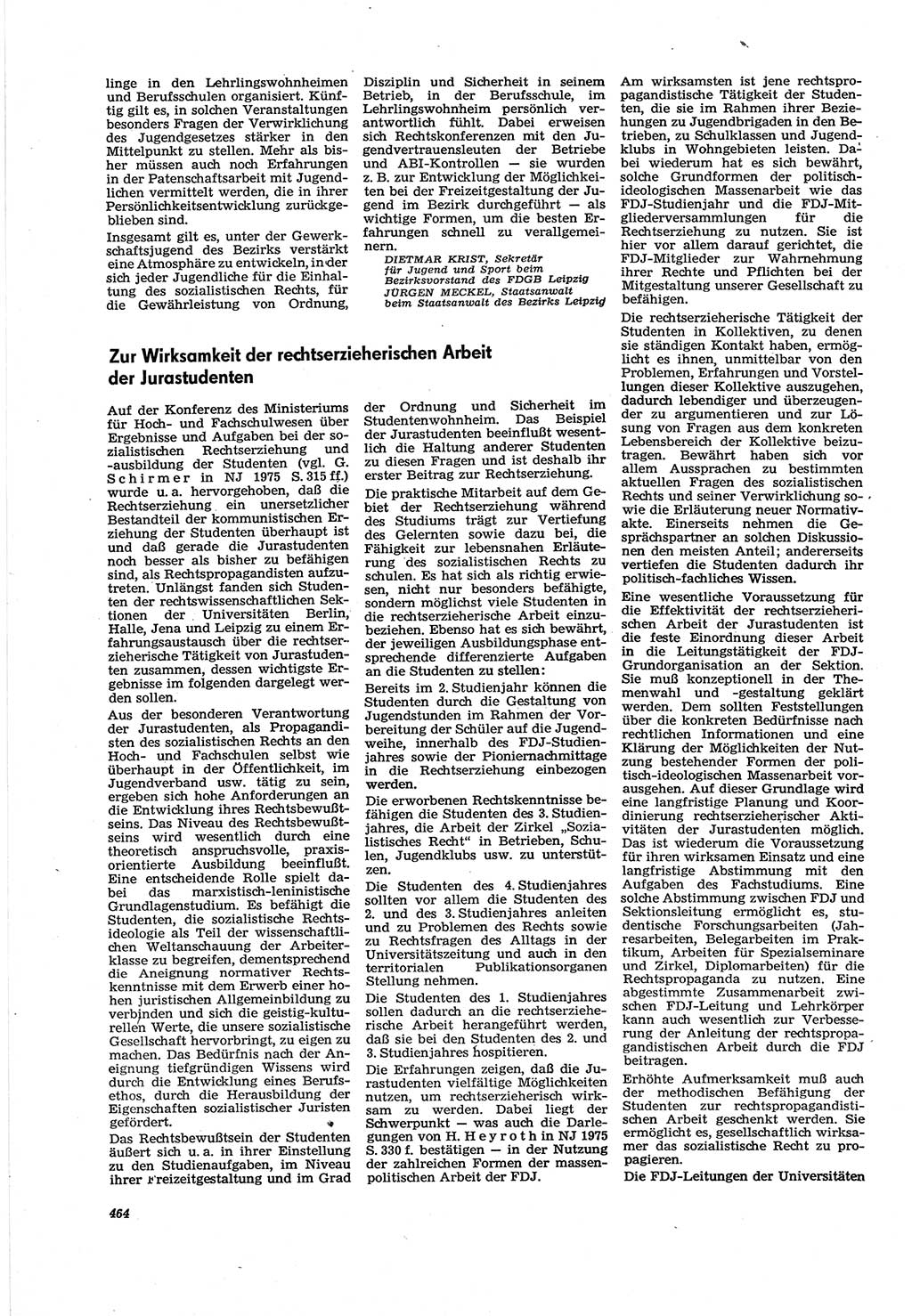 Neue Justiz (NJ), Zeitschrift für Recht und Rechtswissenschaft [Deutsche Demokratische Republik (DDR)], 30. Jahrgang 1976, Seite 464 (NJ DDR 1976, S. 464)