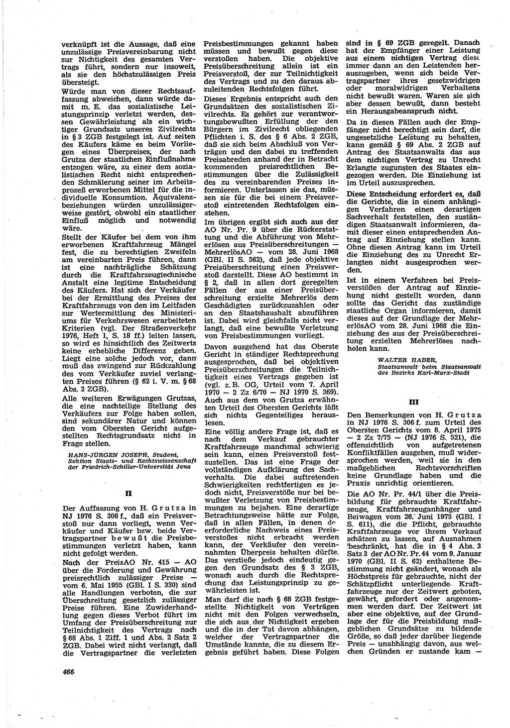 Neue Justiz (NJ), Zeitschrift für Recht und Rechtswissenschaft [Deutsche Demokratische Republik (DDR)], 30. Jahrgang 1976, Seite 466 (NJ DDR 1976, S. 466)