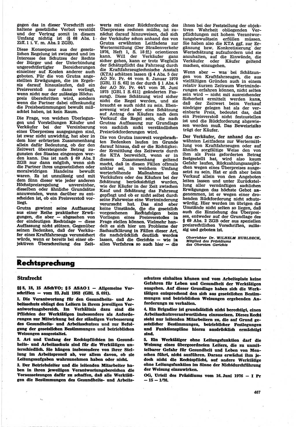 Neue Justiz (NJ), Zeitschrift für Recht und Rechtswissenschaft [Deutsche Demokratische Republik (DDR)], 30. Jahrgang 1976, Seite 467 (NJ DDR 1976, S. 467)