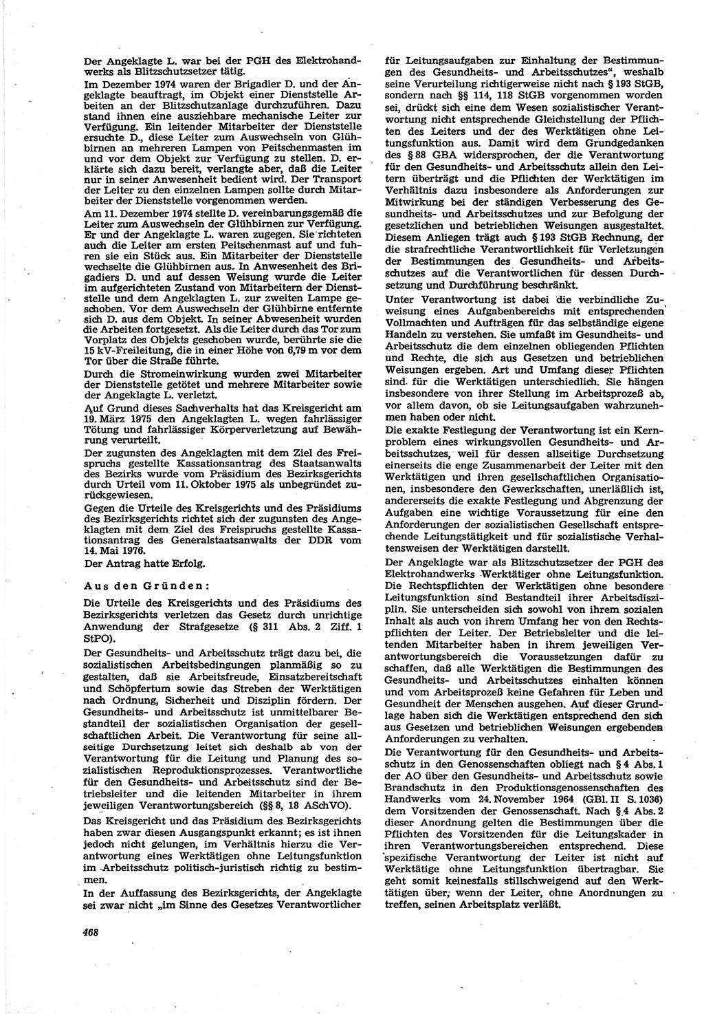 Neue Justiz (NJ), Zeitschrift für Recht und Rechtswissenschaft [Deutsche Demokratische Republik (DDR)], 30. Jahrgang 1976, Seite 468 (NJ DDR 1976, S. 468)