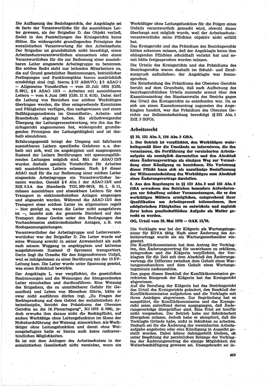Neue Justiz (NJ), Zeitschrift für Recht und Rechtswissenschaft [Deutsche Demokratische Republik (DDR)], 30. Jahrgang 1976, Seite 469 (NJ DDR 1976, S. 469)