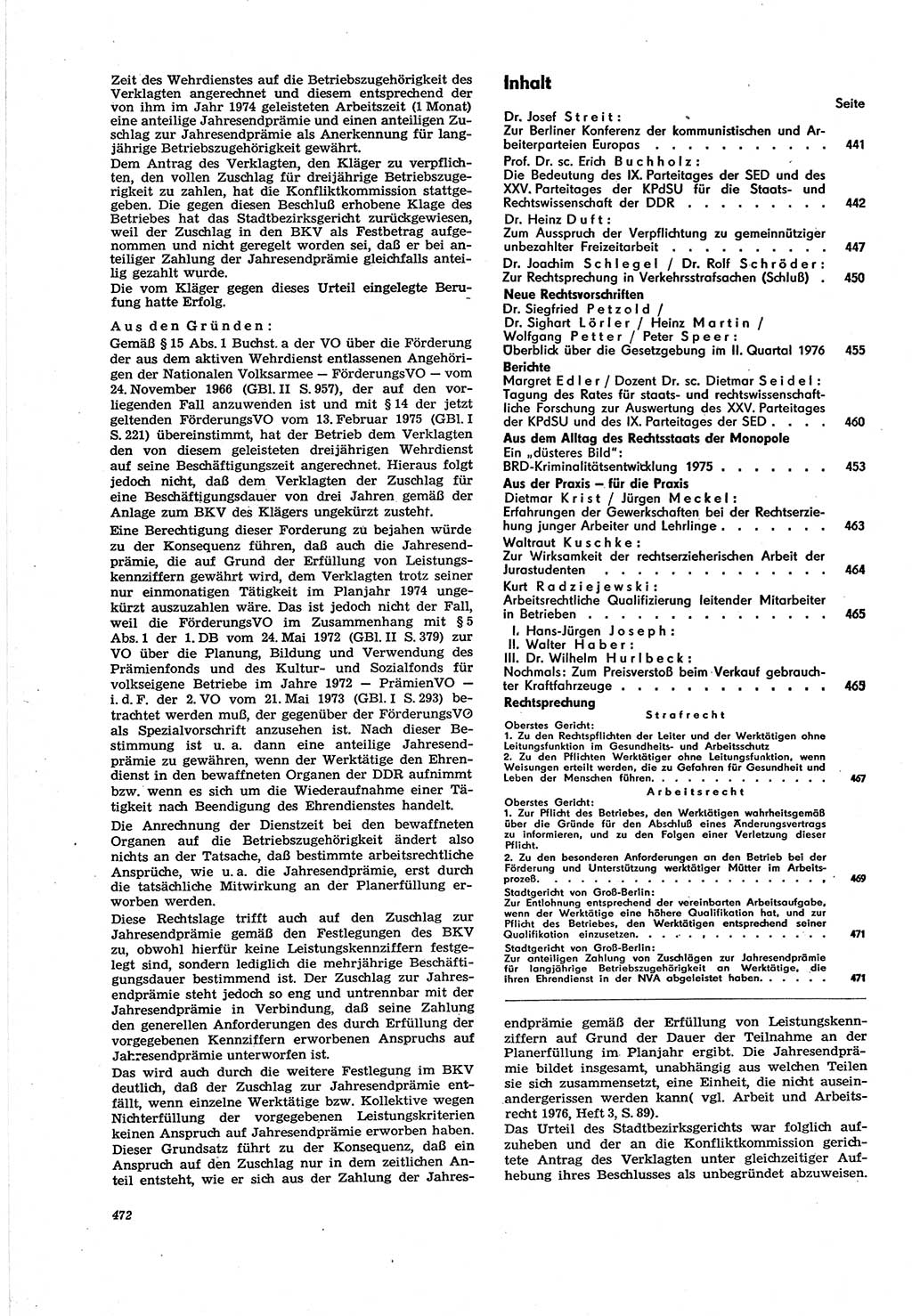 Neue Justiz (NJ), Zeitschrift für Recht und Rechtswissenschaft [Deutsche Demokratische Republik (DDR)], 30. Jahrgang 1976, Seite 472 (NJ DDR 1976, S. 472)