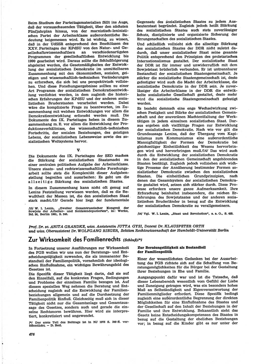 Neue Justiz (NJ), Zeitschrift für Recht und Rechtswissenschaft [Deutsche Demokratische Republik (DDR)], 30. Jahrgang 1976, Seite 476 (NJ DDR 1976, S. 476)