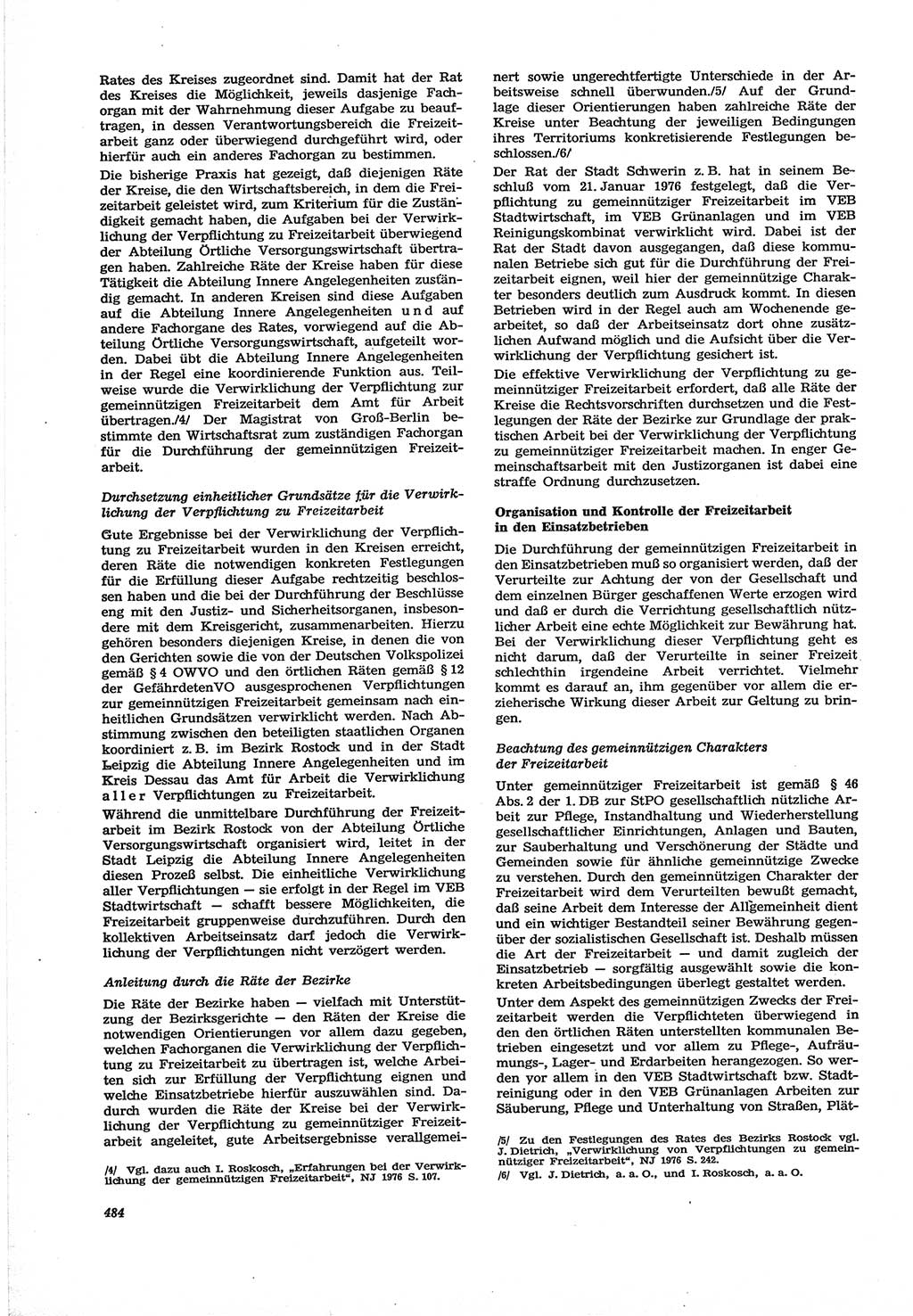 Neue Justiz (NJ), Zeitschrift für Recht und Rechtswissenschaft [Deutsche Demokratische Republik (DDR)], 30. Jahrgang 1976, Seite 484 (NJ DDR 1976, S. 484)