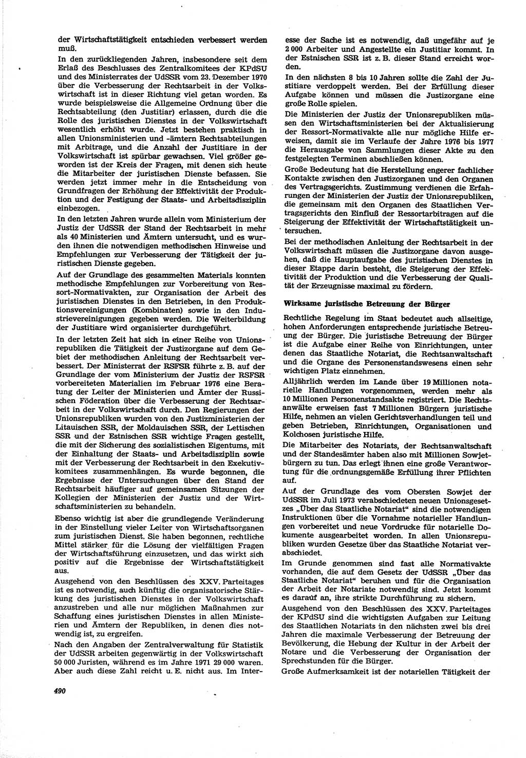 Neue Justiz (NJ), Zeitschrift für Recht und Rechtswissenschaft [Deutsche Demokratische Republik (DDR)], 30. Jahrgang 1976, Seite 490 (NJ DDR 1976, S. 490)