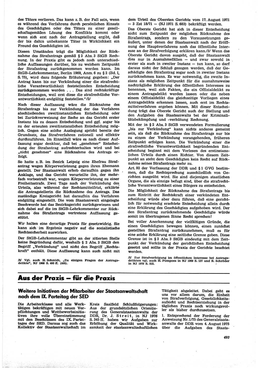 Neue Justiz (NJ), Zeitschrift für Recht und Rechtswissenschaft [Deutsche Demokratische Republik (DDR)], 30. Jahrgang 1976, Seite 493 (NJ DDR 1976, S. 493)