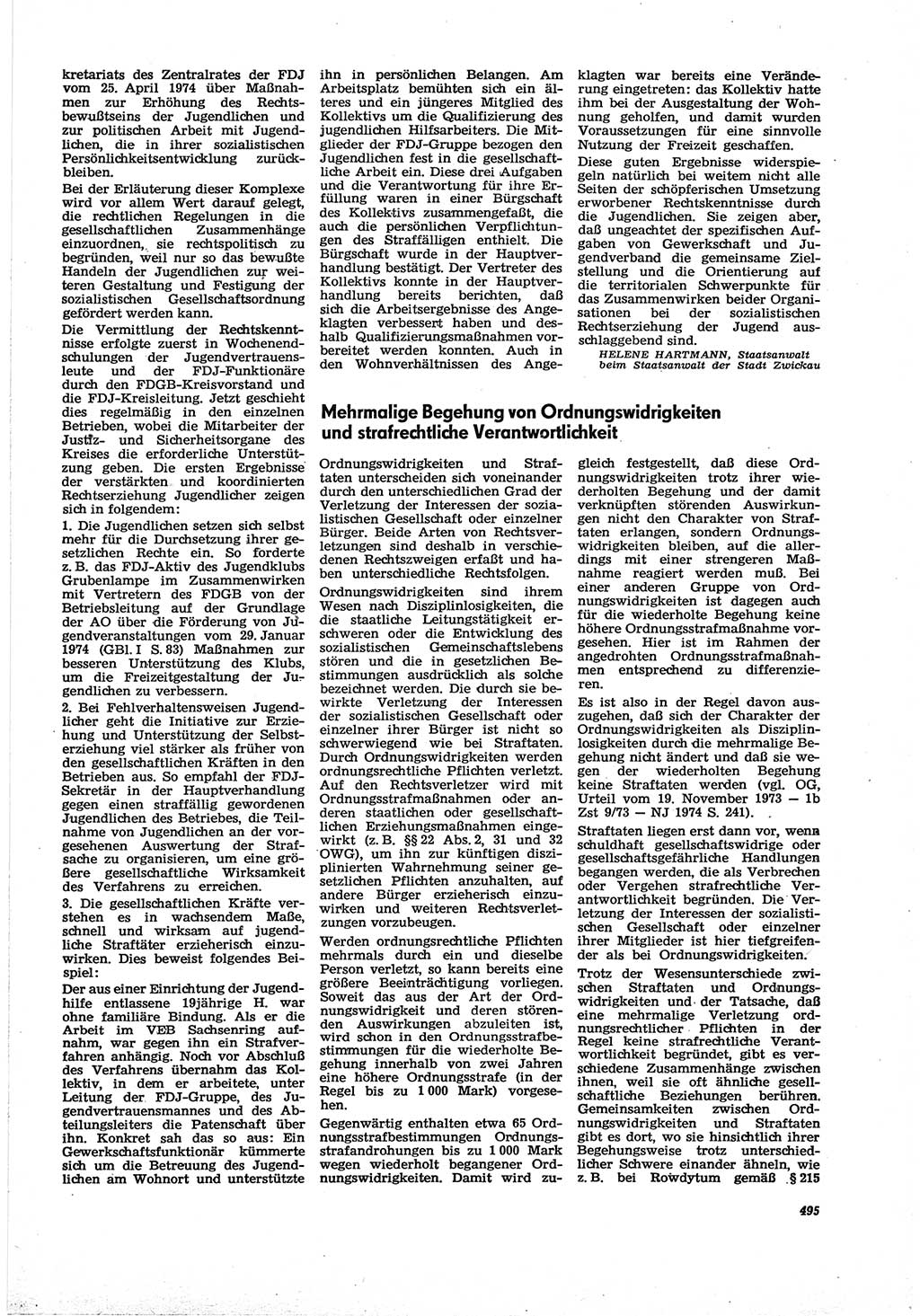 Neue Justiz (NJ), Zeitschrift für Recht und Rechtswissenschaft [Deutsche Demokratische Republik (DDR)], 30. Jahrgang 1976, Seite 495 (NJ DDR 1976, S. 495)