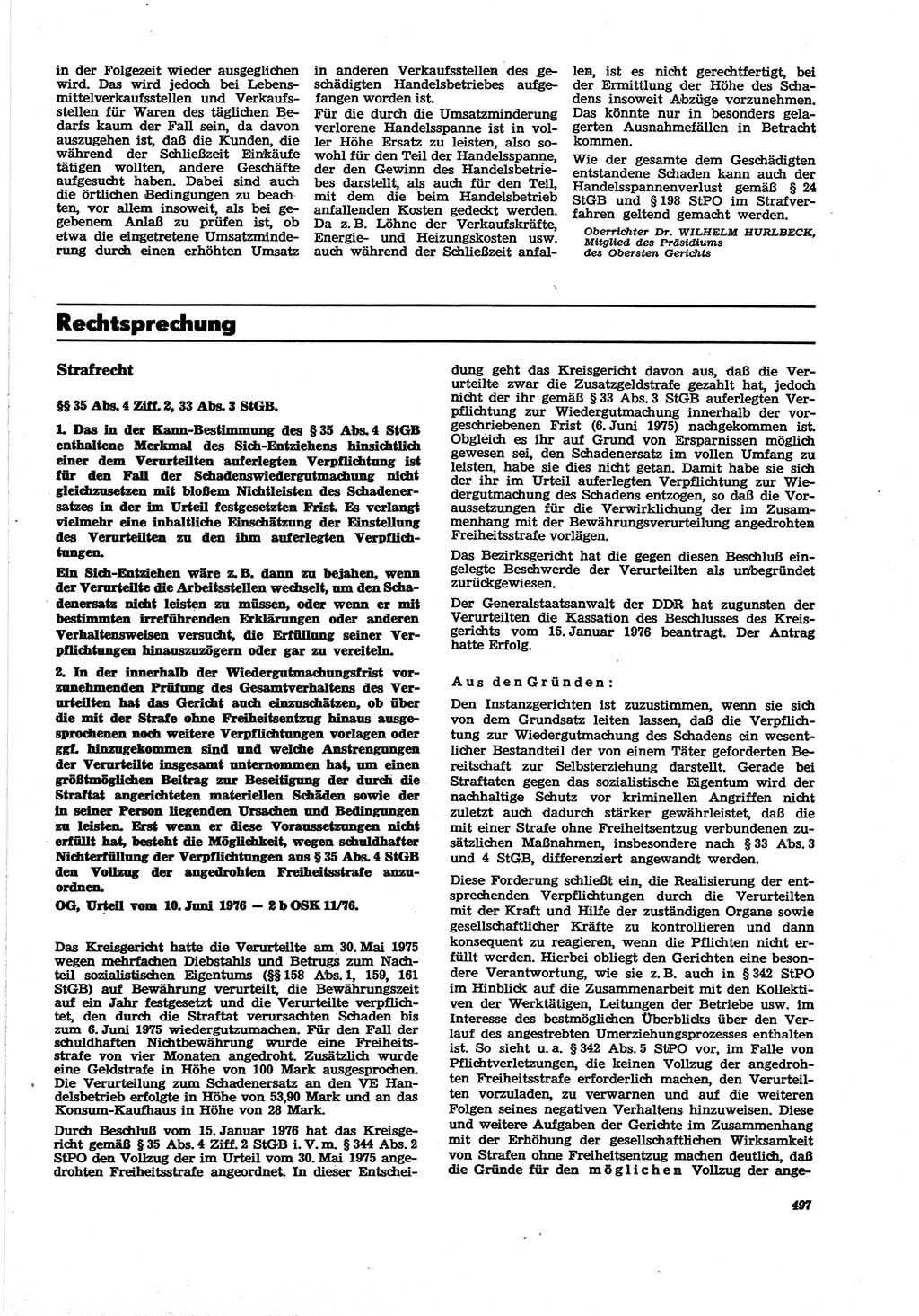 Neue Justiz (NJ), Zeitschrift für Recht und Rechtswissenschaft [Deutsche Demokratische Republik (DDR)], 30. Jahrgang 1976, Seite 497 (NJ DDR 1976, S. 497)