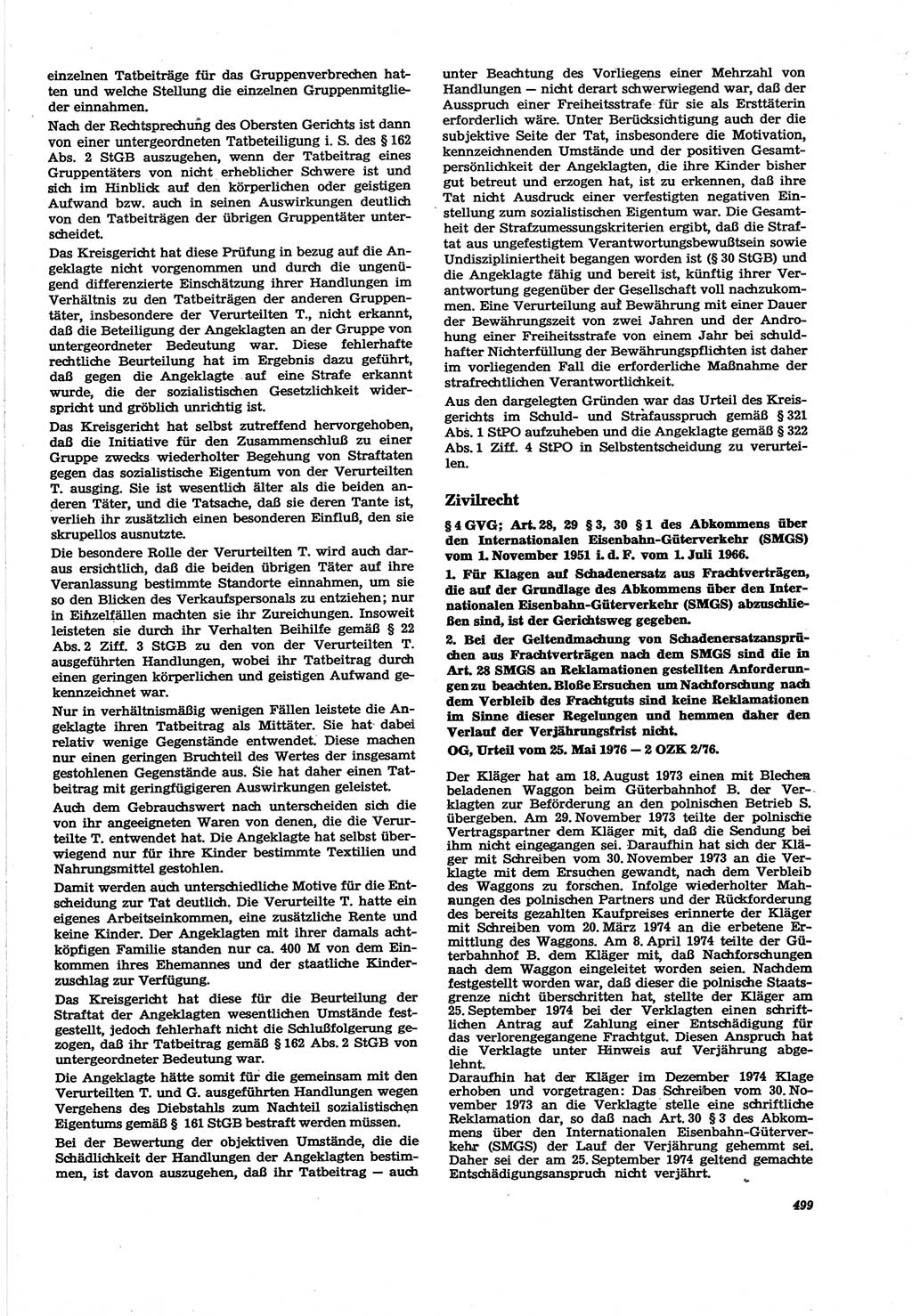 Neue Justiz (NJ), Zeitschrift für Recht und Rechtswissenschaft [Deutsche Demokratische Republik (DDR)], 30. Jahrgang 1976, Seite 499 (NJ DDR 1976, S. 499)