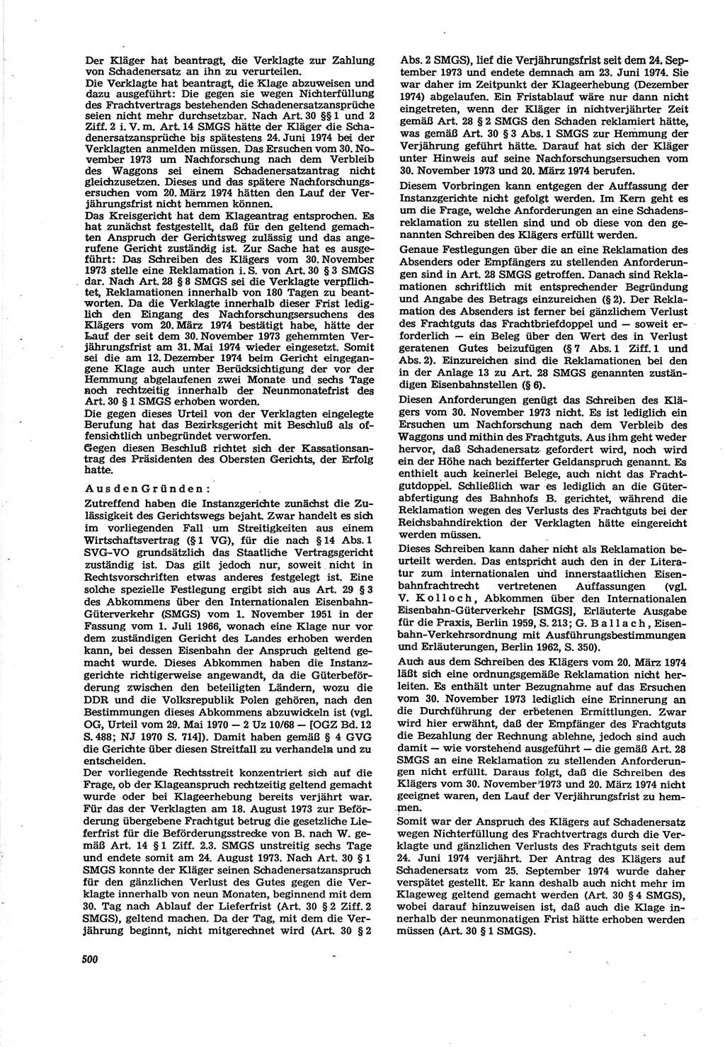 Neue Justiz (NJ), Zeitschrift für Recht und Rechtswissenschaft [Deutsche Demokratische Republik (DDR)], 30. Jahrgang 1976, Seite 500 (NJ DDR 1976, S. 500)