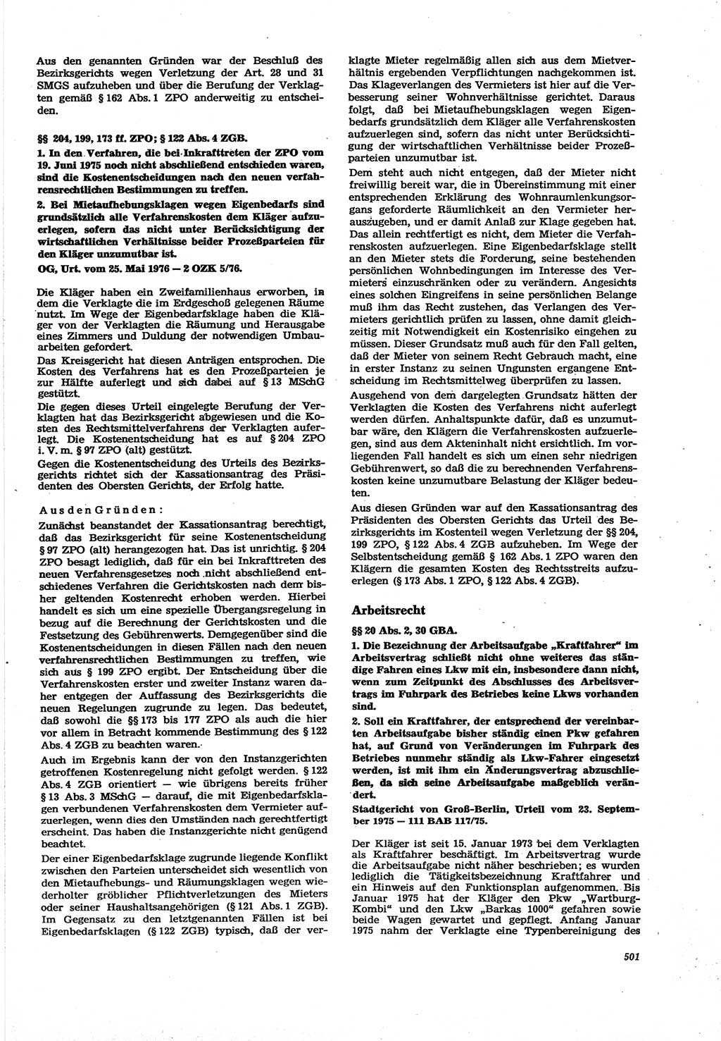 Neue Justiz (NJ), Zeitschrift für Recht und Rechtswissenschaft [Deutsche Demokratische Republik (DDR)], 30. Jahrgang 1976, Seite 501 (NJ DDR 1976, S. 501)