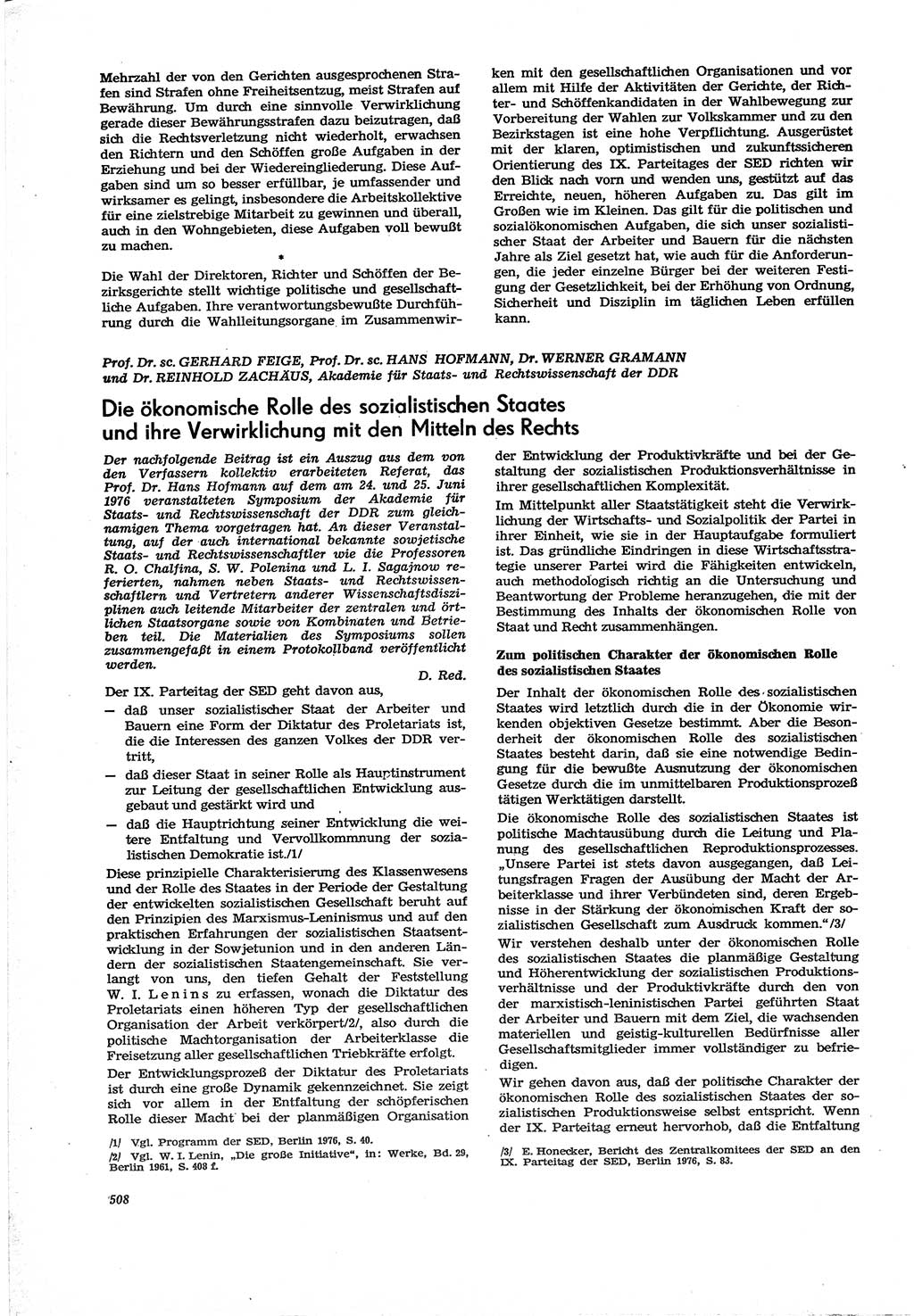 Neue Justiz (NJ), Zeitschrift für Recht und Rechtswissenschaft [Deutsche Demokratische Republik (DDR)], 30. Jahrgang 1976, Seite 508 (NJ DDR 1976, S. 508)