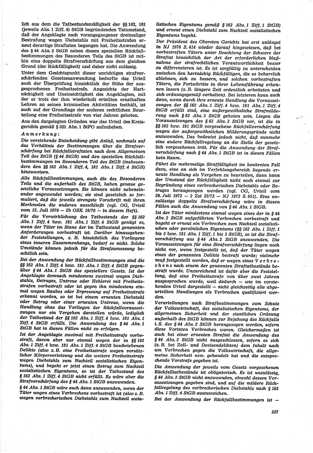 Neue Justiz (NJ), Zeitschrift für Recht und Rechtswissenschaft [Deutsche Demokratische Republik (DDR)], 30. Jahrgang 1976, Seite 527 (NJ DDR 1976, S. 527)