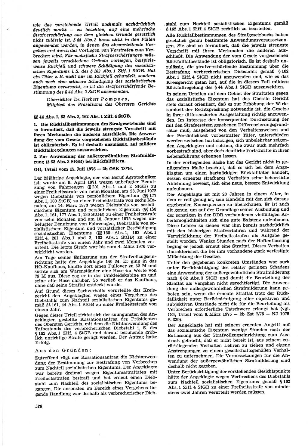 Neue Justiz (NJ), Zeitschrift für Recht und Rechtswissenschaft [Deutsche Demokratische Republik (DDR)], 30. Jahrgang 1976, Seite 528 (NJ DDR 1976, S. 528)