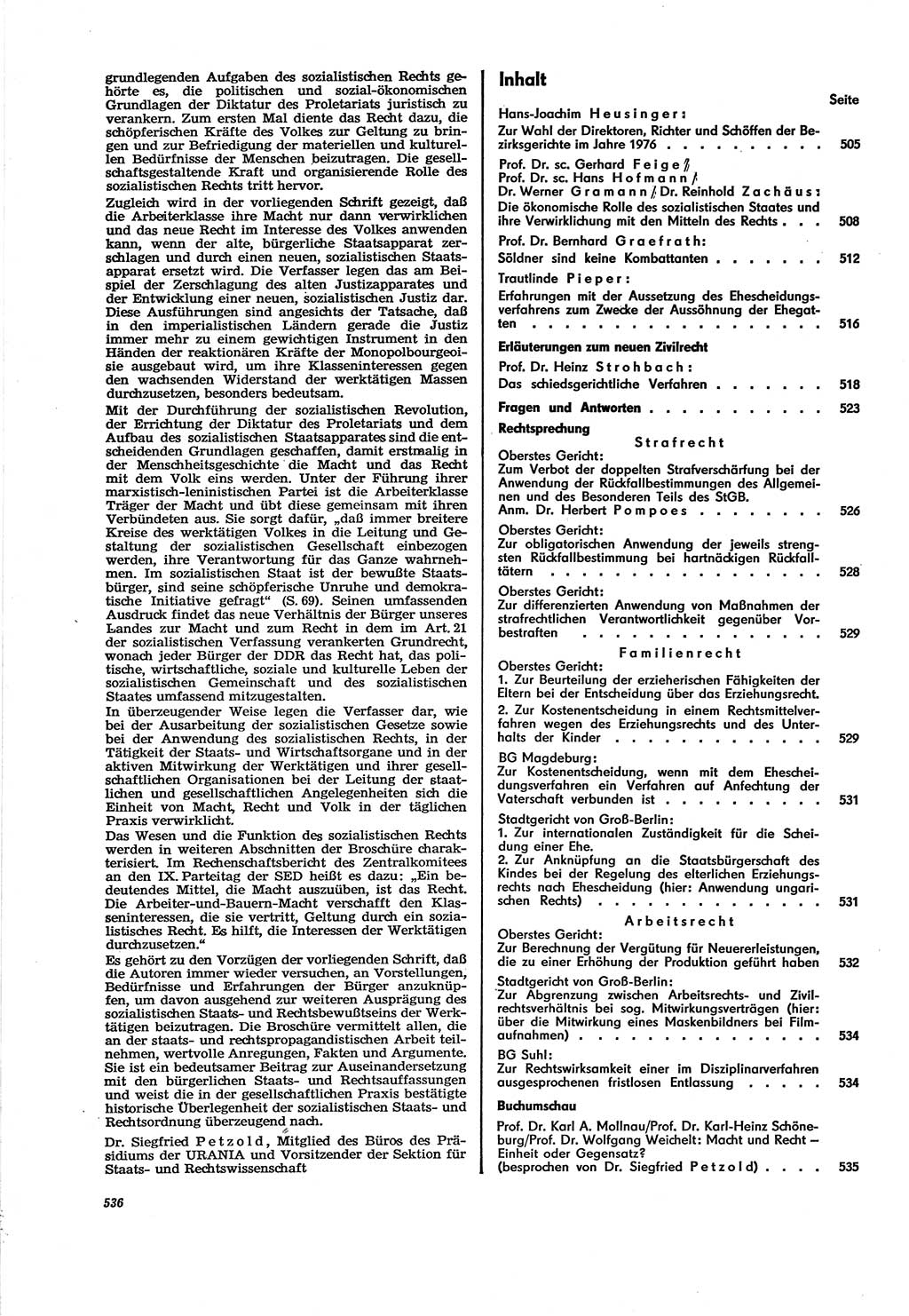 Neue Justiz (NJ), Zeitschrift für Recht und Rechtswissenschaft [Deutsche Demokratische Republik (DDR)], 30. Jahrgang 1976, Seite 536 (NJ DDR 1976, S. 536)