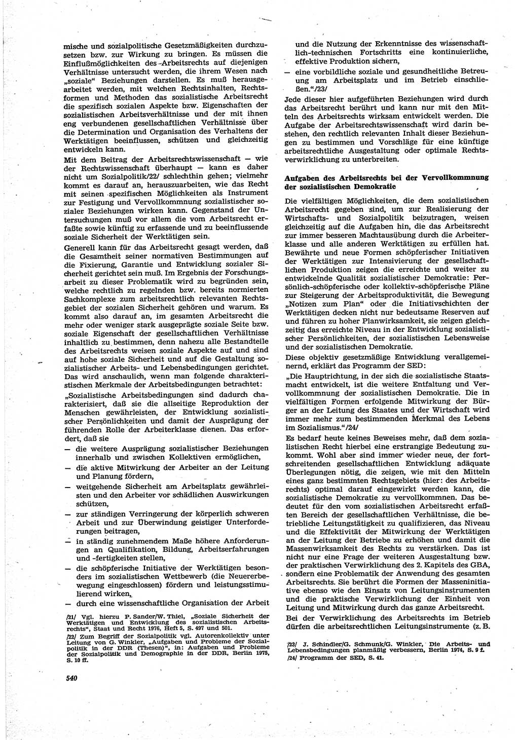 Neue Justiz (NJ), Zeitschrift für Recht und Rechtswissenschaft [Deutsche Demokratische Republik (DDR)], 30. Jahrgang 1976, Seite 540 (NJ DDR 1976, S. 540)