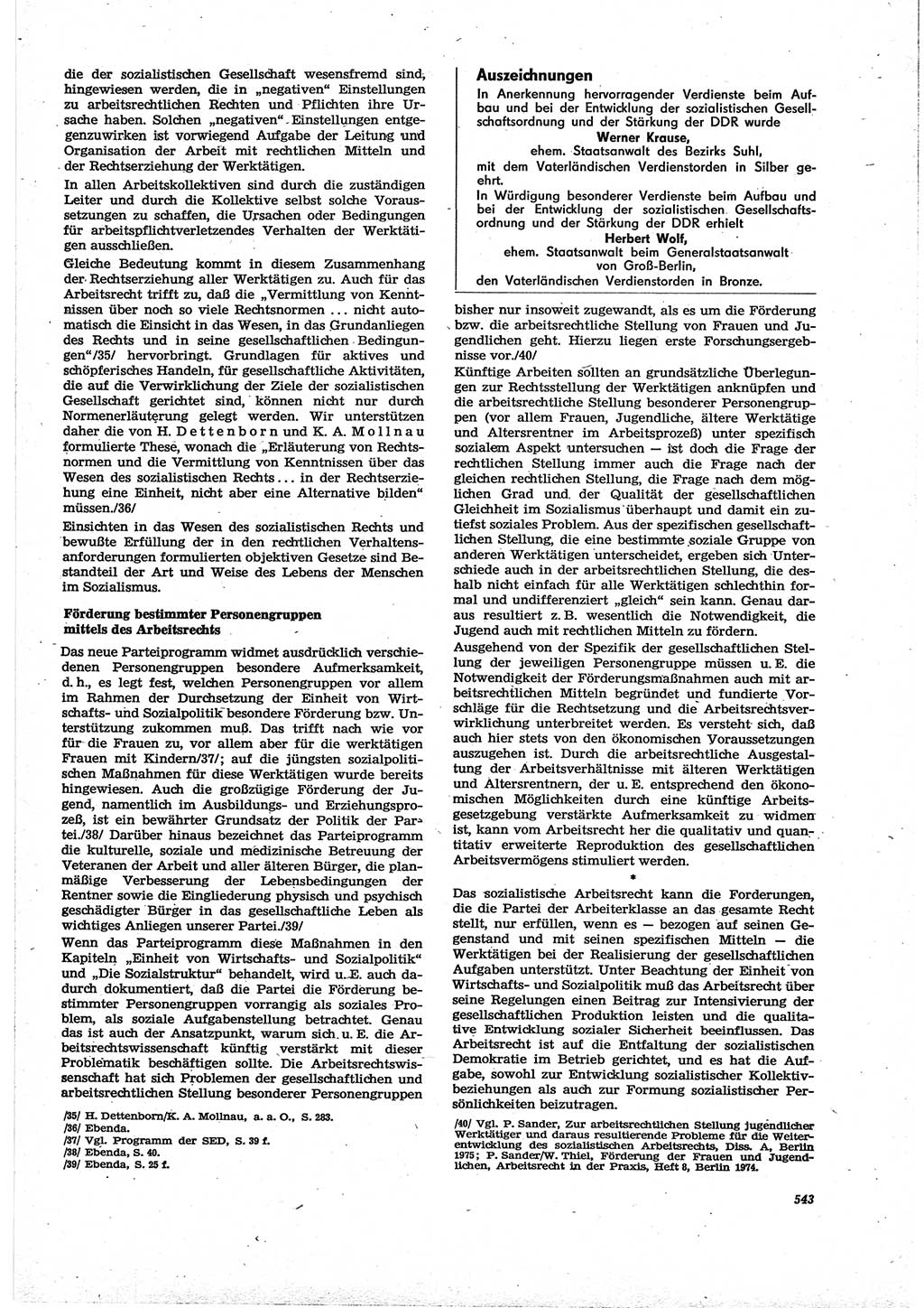 Neue Justiz (NJ), Zeitschrift für Recht und Rechtswissenschaft [Deutsche Demokratische Republik (DDR)], 30. Jahrgang 1976, Seite 543 (NJ DDR 1976, S. 543)