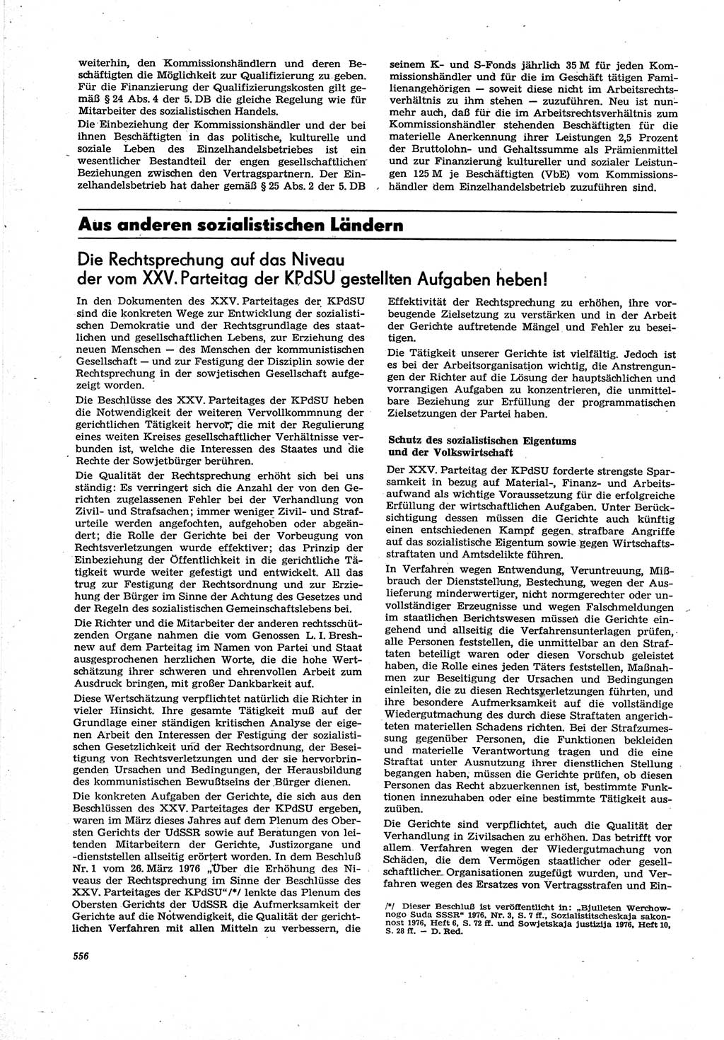 Neue Justiz (NJ), Zeitschrift für Recht und Rechtswissenschaft [Deutsche Demokratische Republik (DDR)], 30. Jahrgang 1976, Seite 556 (NJ DDR 1976, S. 556)