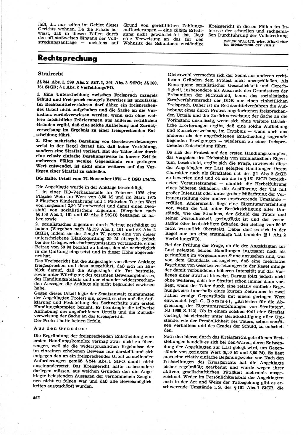 Neue Justiz (NJ), Zeitschrift für Recht und Rechtswissenschaft [Deutsche Demokratische Republik (DDR)], 30. Jahrgang 1976, Seite 562 (NJ DDR 1976, S. 562)