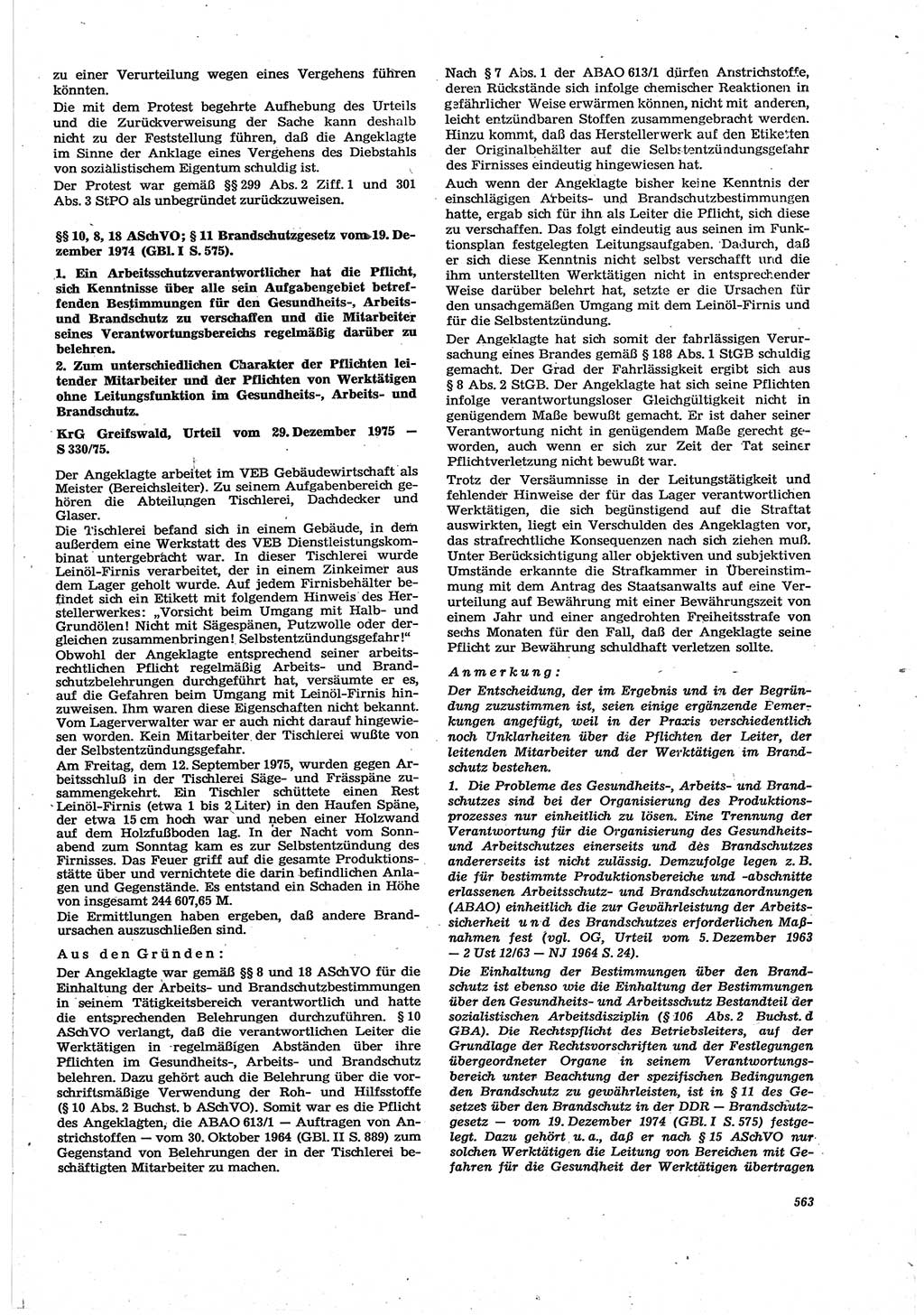 Neue Justiz (NJ), Zeitschrift für Recht und Rechtswissenschaft [Deutsche Demokratische Republik (DDR)], 30. Jahrgang 1976, Seite 563 (NJ DDR 1976, S. 563)