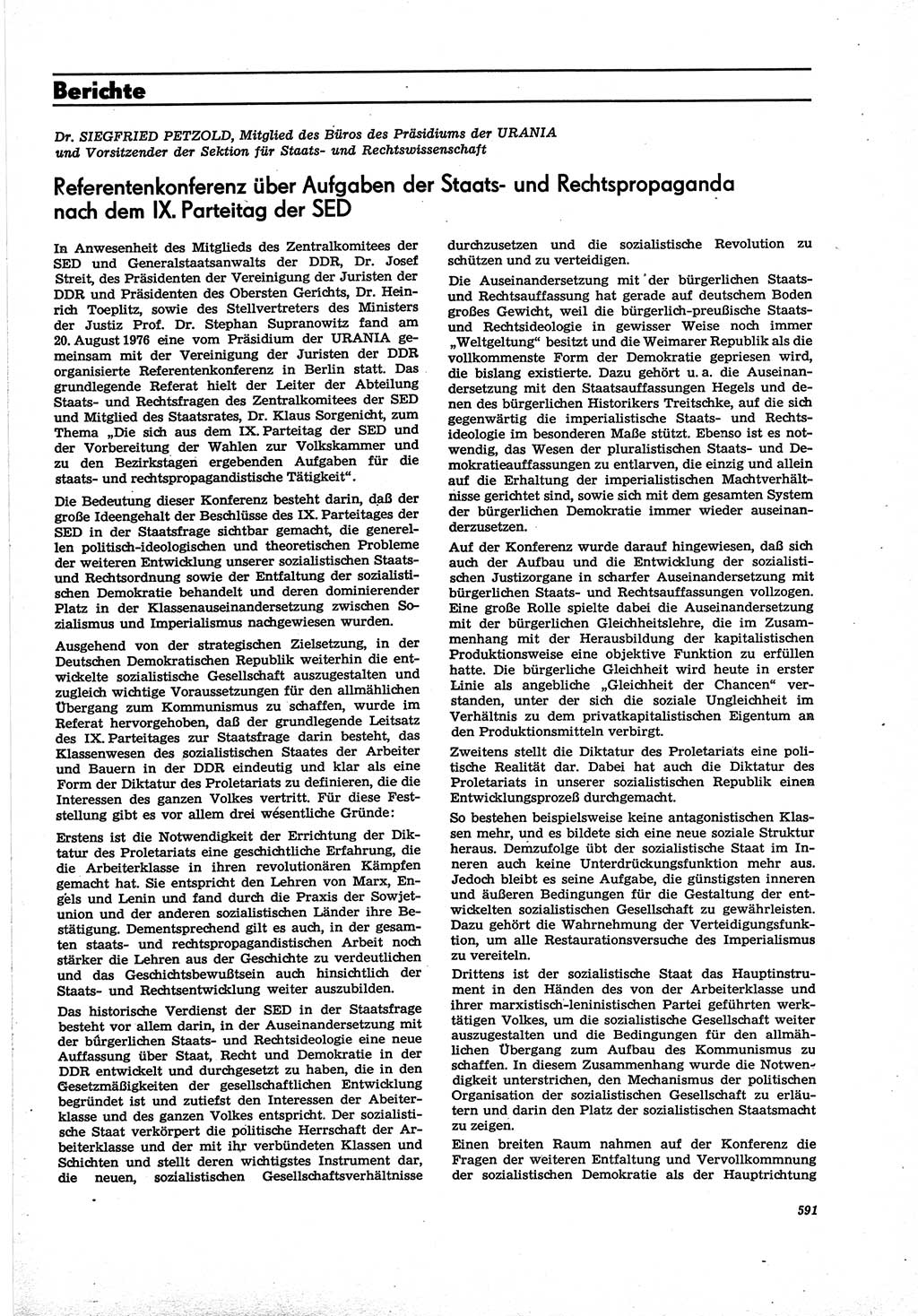 Neue Justiz (NJ), Zeitschrift für Recht und Rechtswissenschaft [Deutsche Demokratische Republik (DDR)], 30. Jahrgang 1976, Seite 591 (NJ DDR 1976, S. 591)