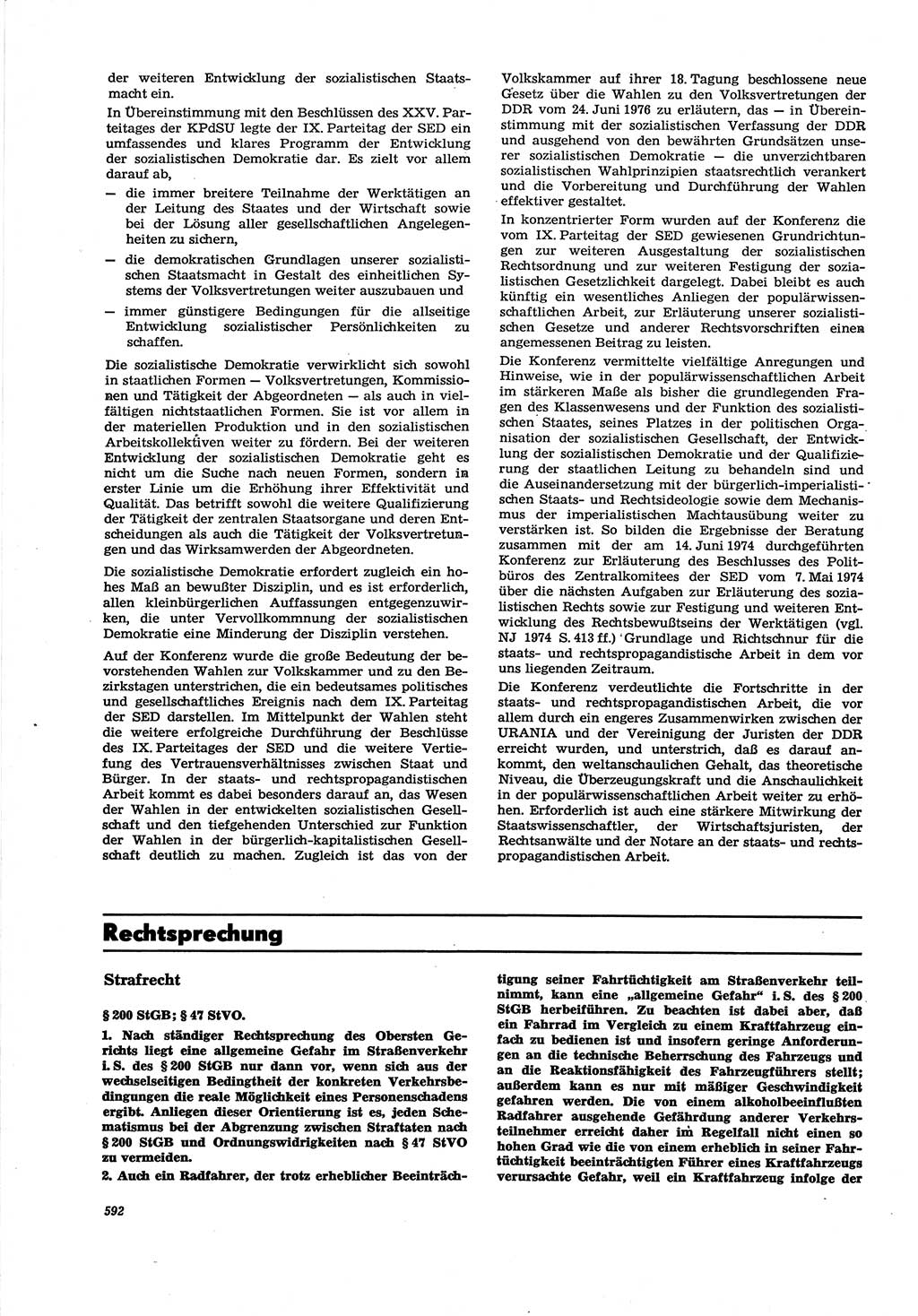 Neue Justiz (NJ), Zeitschrift für Recht und Rechtswissenschaft [Deutsche Demokratische Republik (DDR)], 30. Jahrgang 1976, Seite 592 (NJ DDR 1976, S. 592)