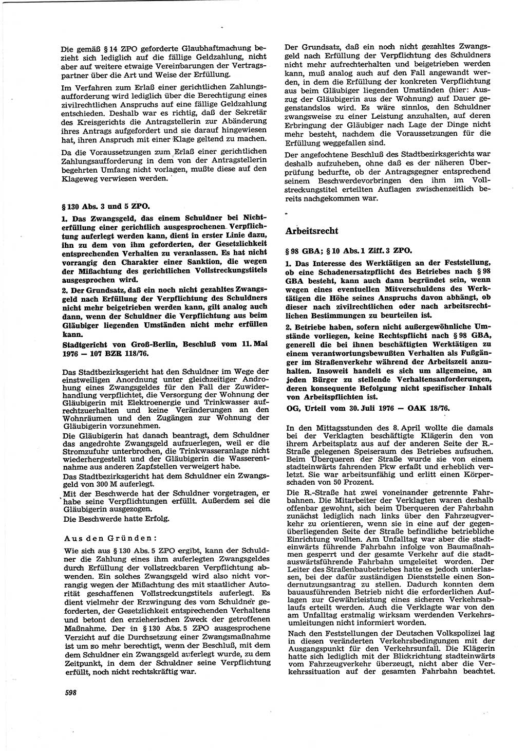 Neue Justiz (NJ), Zeitschrift für Recht und Rechtswissenschaft [Deutsche Demokratische Republik (DDR)], 30. Jahrgang 1976, Seite 598 (NJ DDR 1976, S. 598)