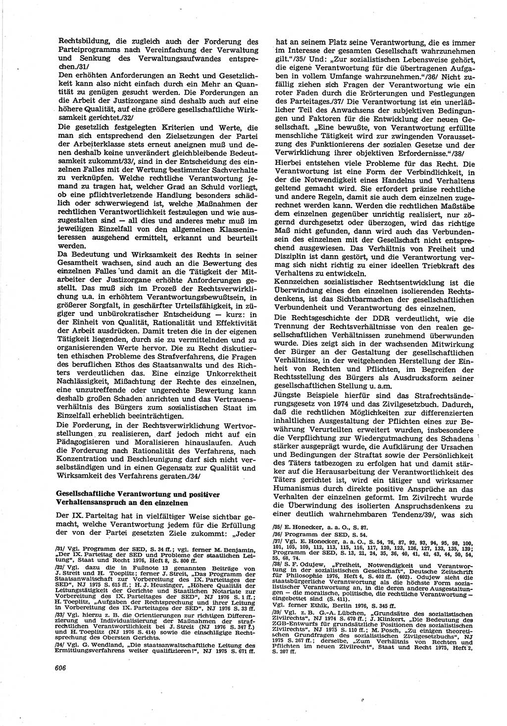 Neue Justiz (NJ), Zeitschrift für Recht und Rechtswissenschaft [Deutsche Demokratische Republik (DDR)], 30. Jahrgang 1976, Seite 606 (NJ DDR 1976, S. 606)