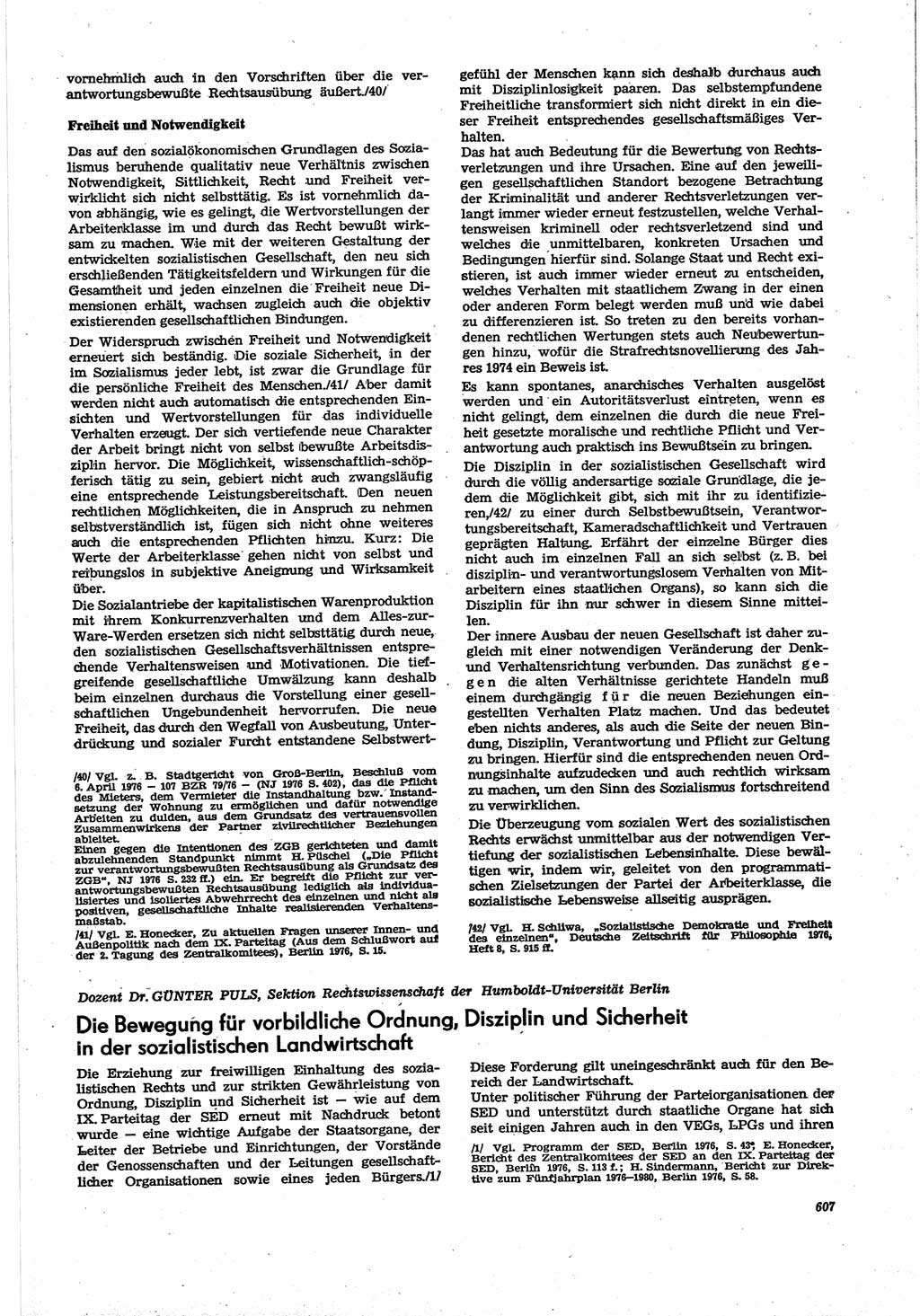 Neue Justiz (NJ), Zeitschrift für Recht und Rechtswissenschaft [Deutsche Demokratische Republik (DDR)], 30. Jahrgang 1976, Seite 607 (NJ DDR 1976, S. 607)