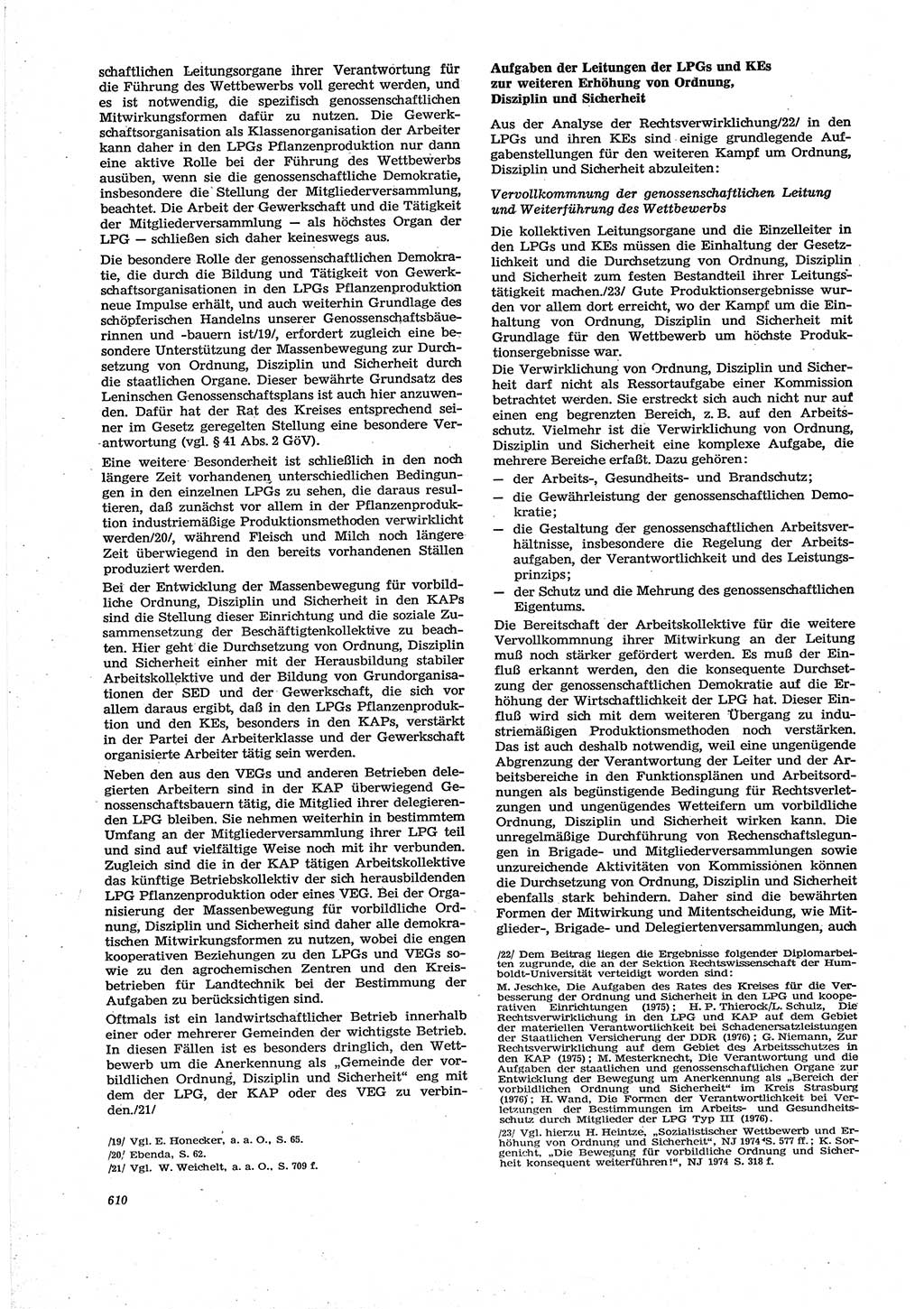 Neue Justiz (NJ), Zeitschrift für Recht und Rechtswissenschaft [Deutsche Demokratische Republik (DDR)], 30. Jahrgang 1976, Seite 610 (NJ DDR 1976, S. 610)
