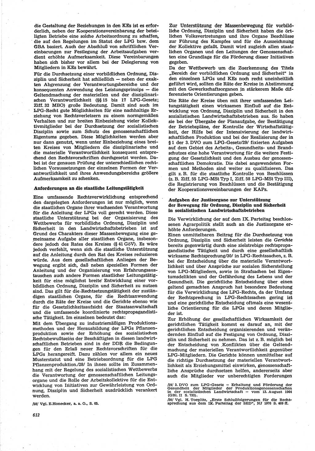 Neue Justiz (NJ), Zeitschrift für Recht und Rechtswissenschaft [Deutsche Demokratische Republik (DDR)], 30. Jahrgang 1976, Seite 612 (NJ DDR 1976, S. 612)