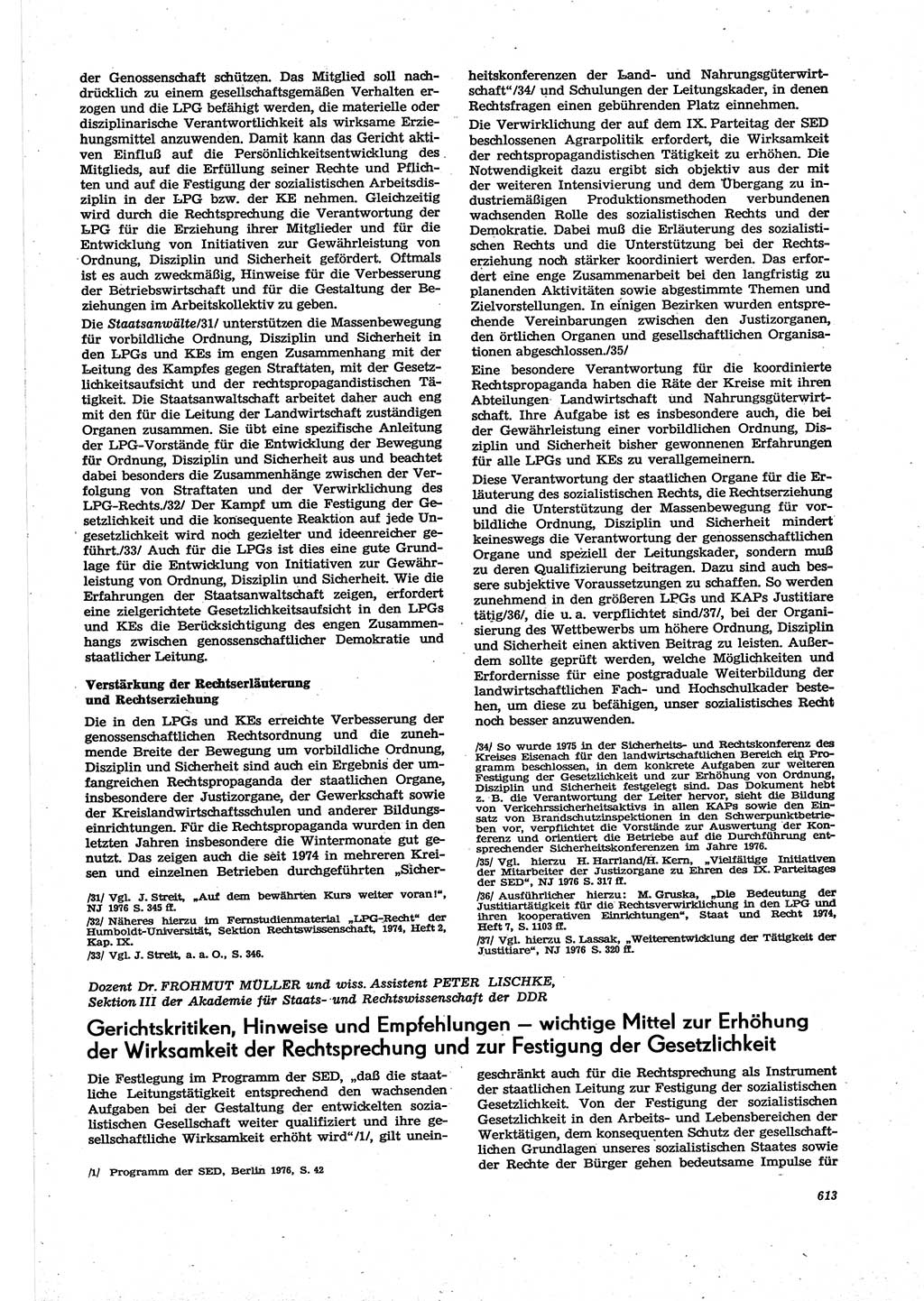 Neue Justiz (NJ), Zeitschrift für Recht und Rechtswissenschaft [Deutsche Demokratische Republik (DDR)], 30. Jahrgang 1976, Seite 613 (NJ DDR 1976, S. 613)