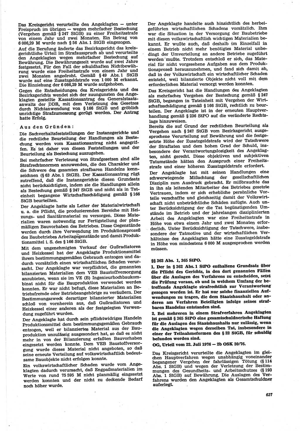 Neue Justiz (NJ), Zeitschrift für Recht und Rechtswissenschaft [Deutsche Demokratische Republik (DDR)], 30. Jahrgang 1976, Seite 627 (NJ DDR 1976, S. 627)