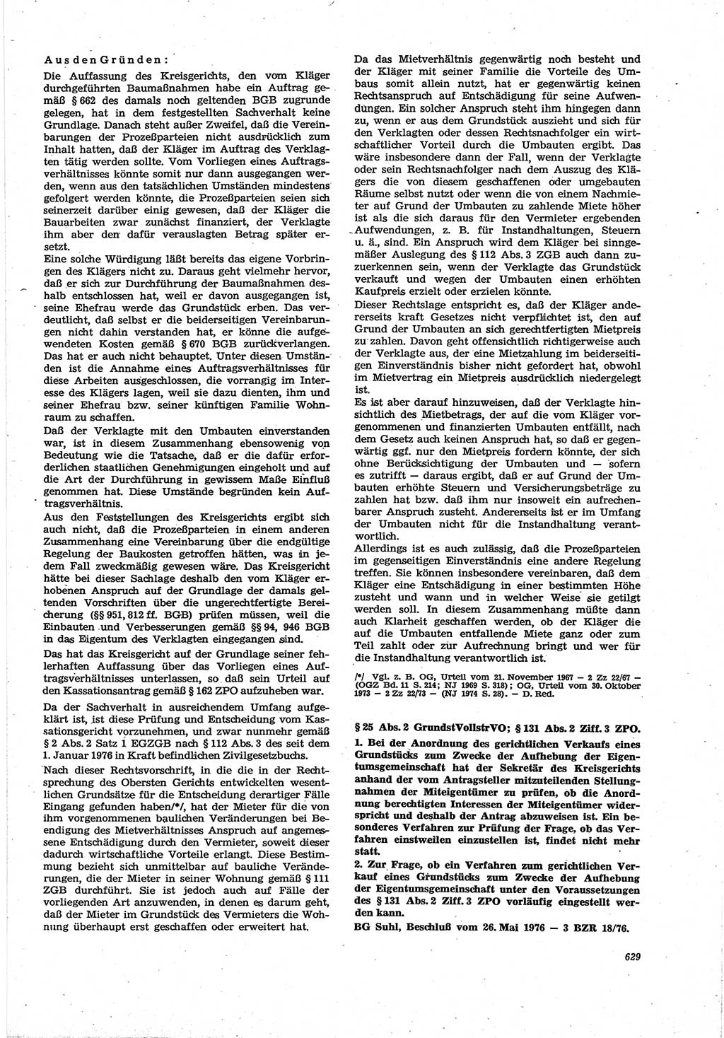 Neue Justiz (NJ), Zeitschrift für Recht und Rechtswissenschaft [Deutsche Demokratische Republik (DDR)], 30. Jahrgang 1976, Seite 629 (NJ DDR 1976, S. 629)