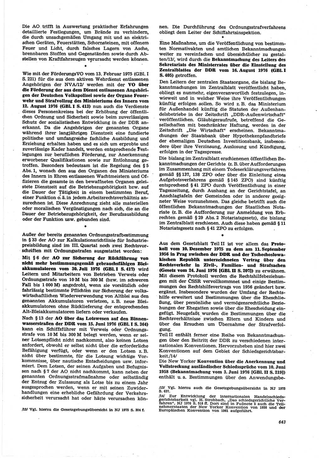 Neue Justiz (NJ), Zeitschrift für Recht und Rechtswissenschaft [Deutsche Demokratische Republik (DDR)], 30. Jahrgang 1976, Seite 643 (NJ DDR 1976, S. 643)