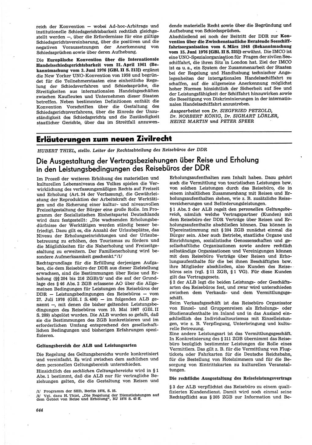 Neue Justiz (NJ), Zeitschrift für Recht und Rechtswissenschaft [Deutsche Demokratische Republik (DDR)], 30. Jahrgang 1976, Seite 644 (NJ DDR 1976, S. 644)
